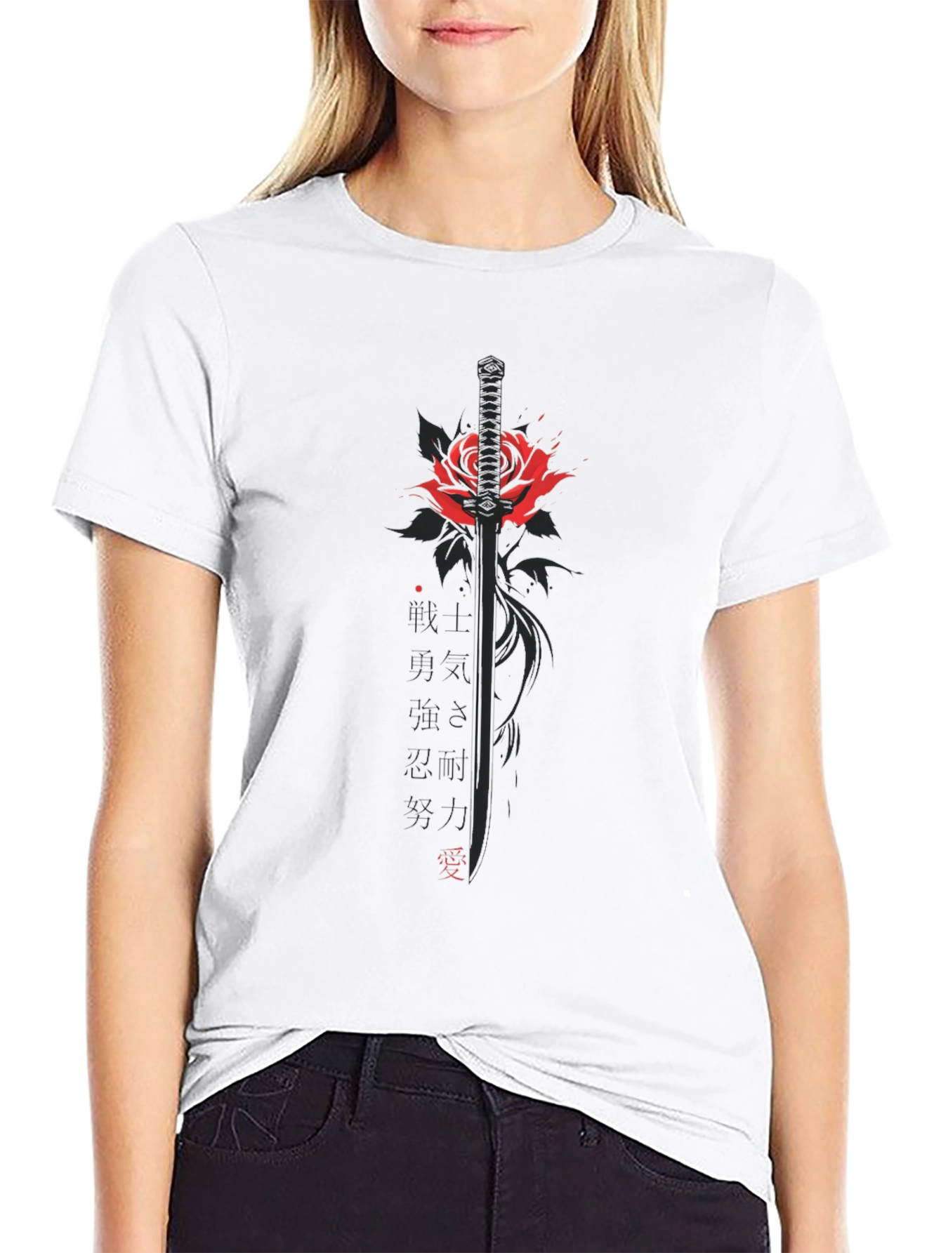 Rose & Katana Graphic Tee - Black