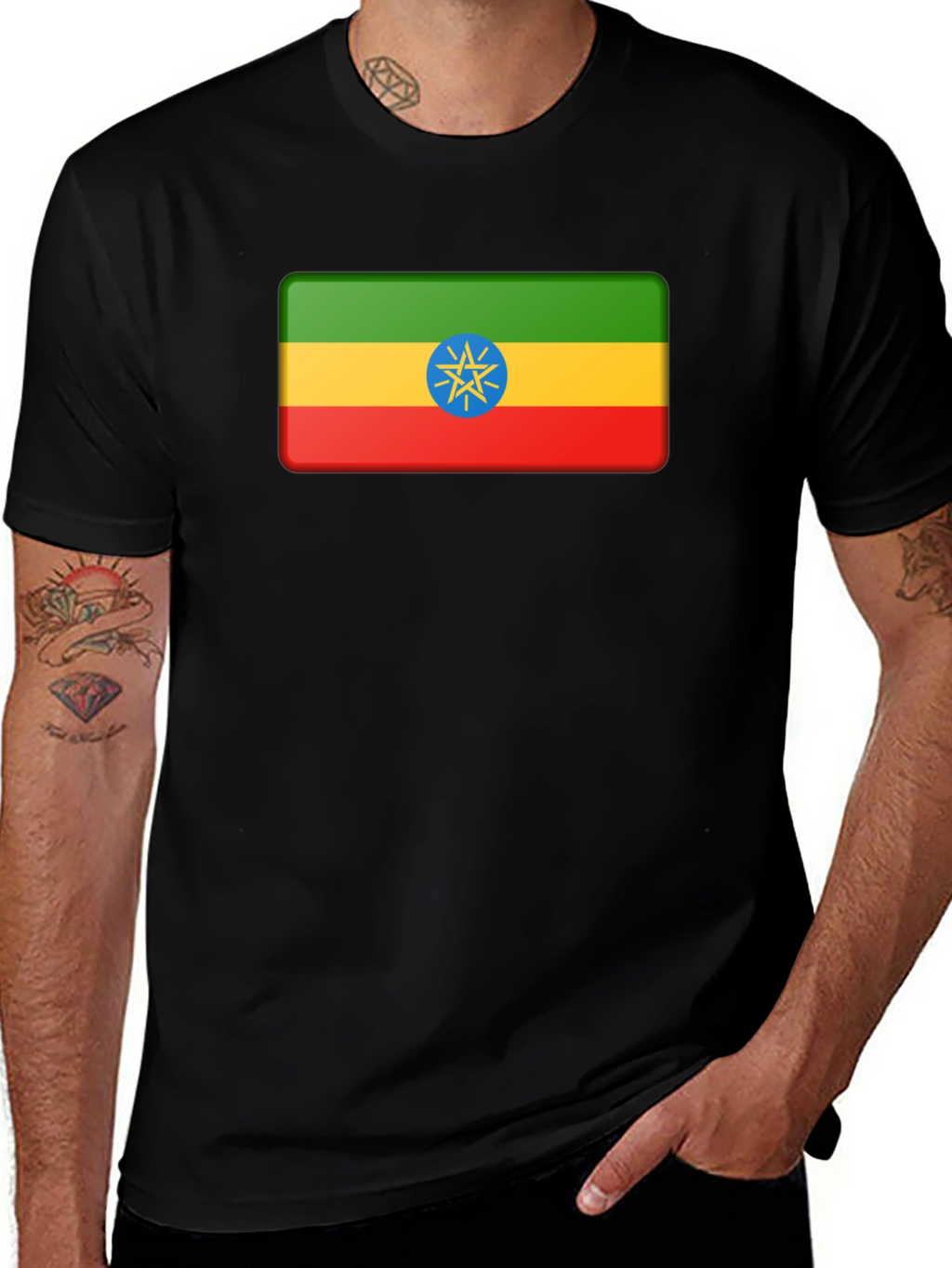 Ethiopia Flag T-Shirt - Black Graphic Tee