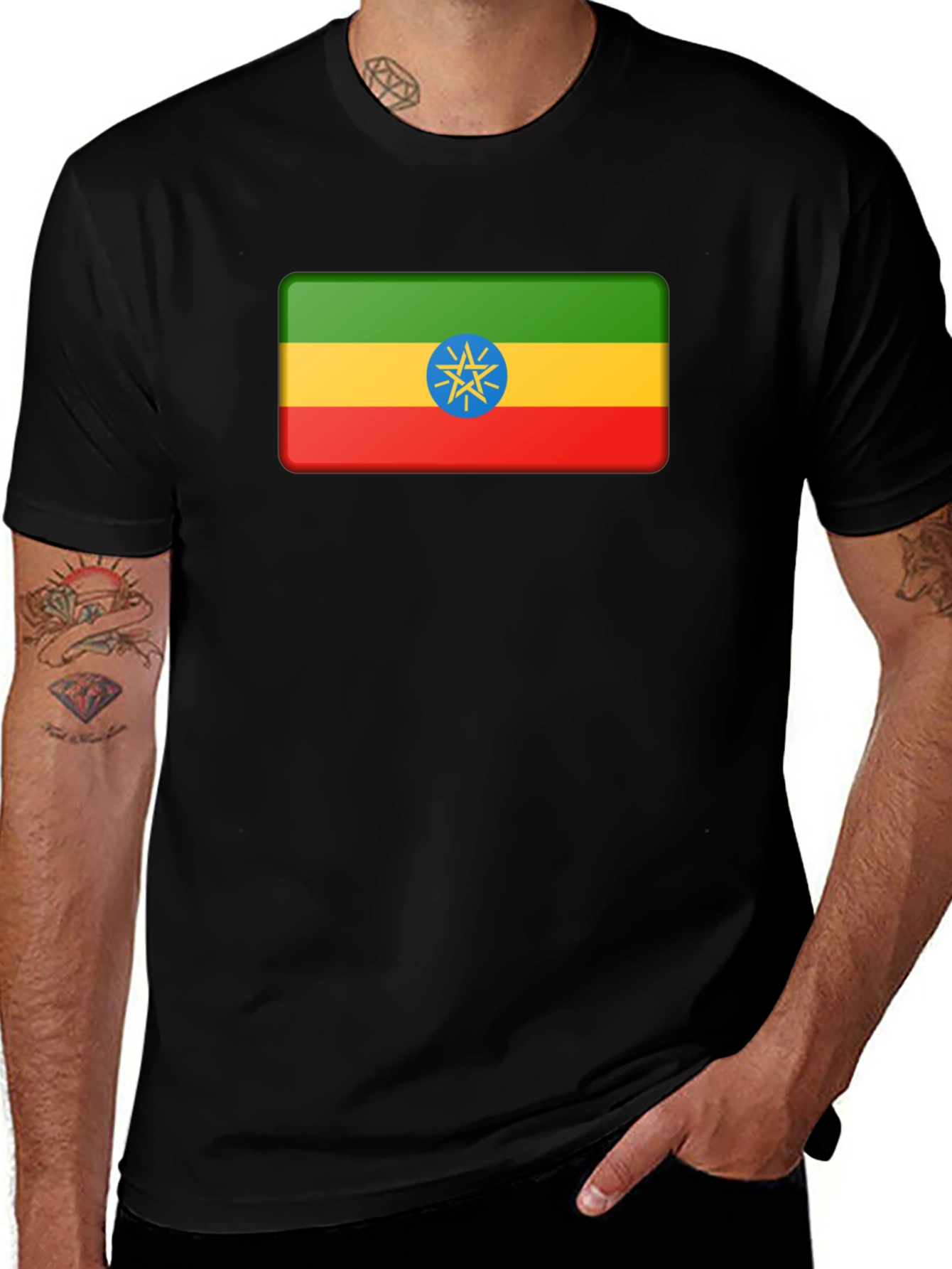 Ethiopia Flag T-Shirt - Black Graphic Tee