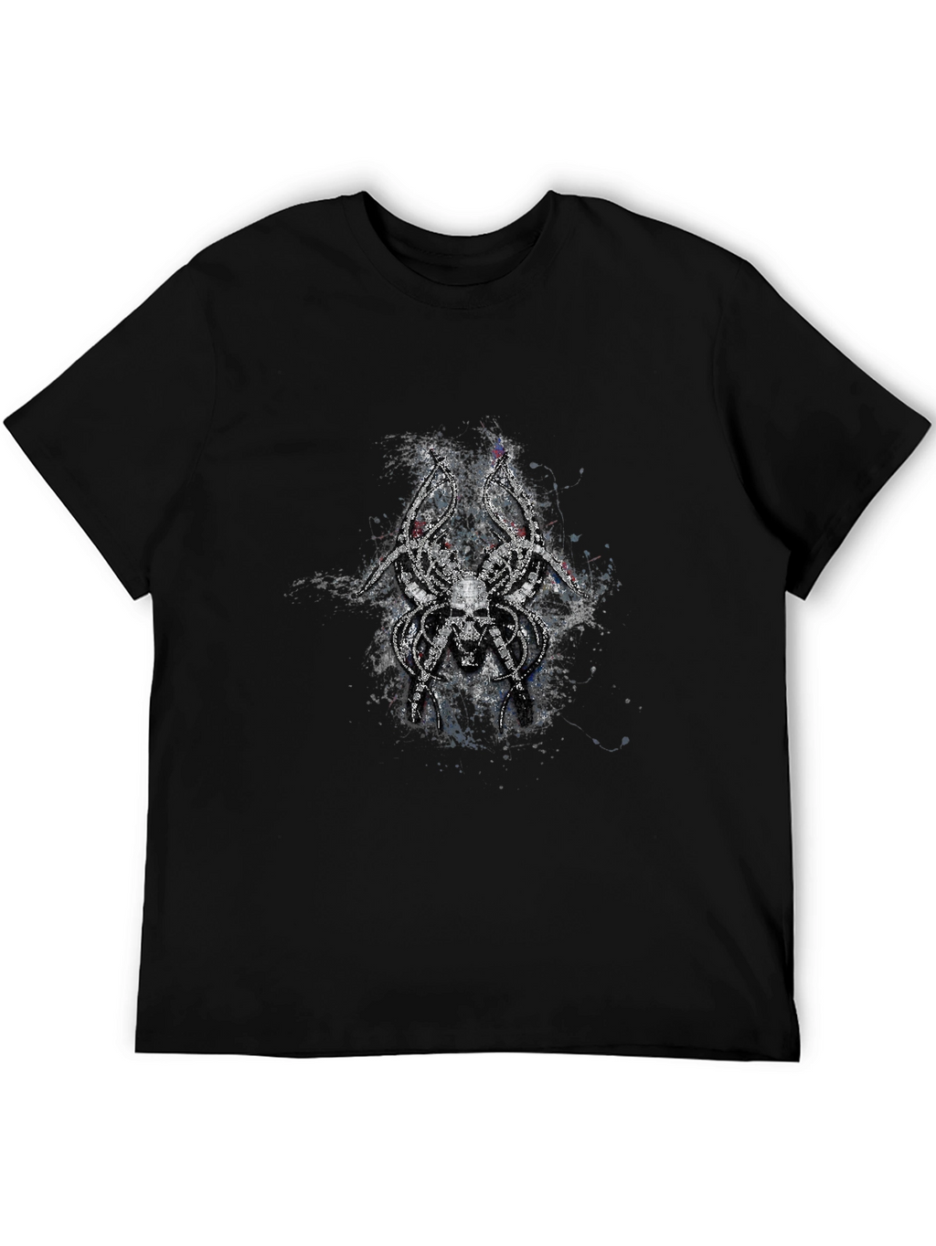 Mens Black T-Shirt with Skull Spider Graphic