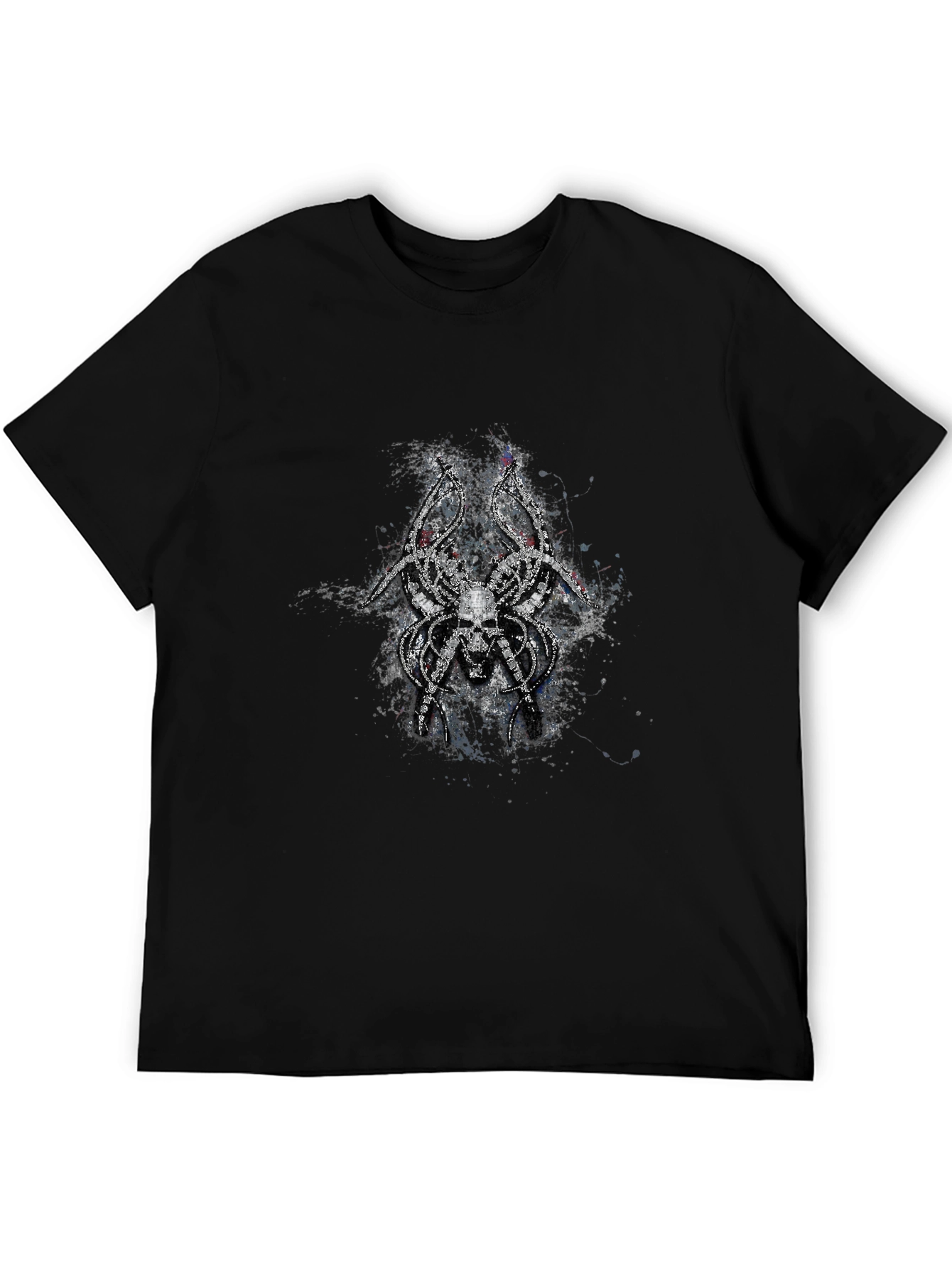 Mens Black T-Shirt with Skull Spider Graphic