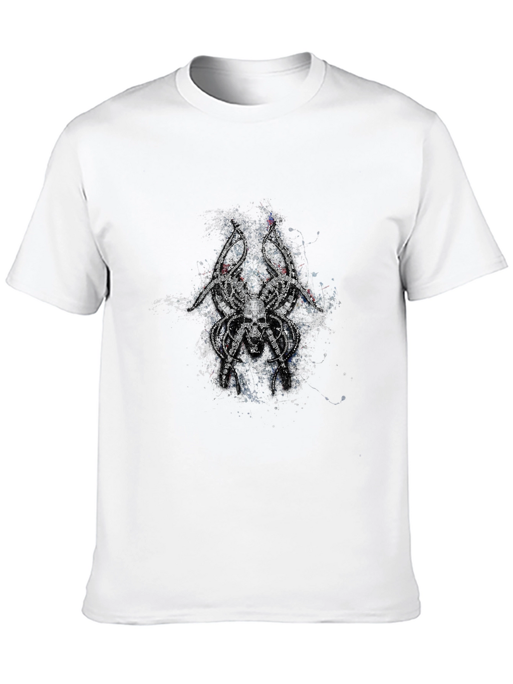 Mens Black T-Shirt with Skull Spider Graphic