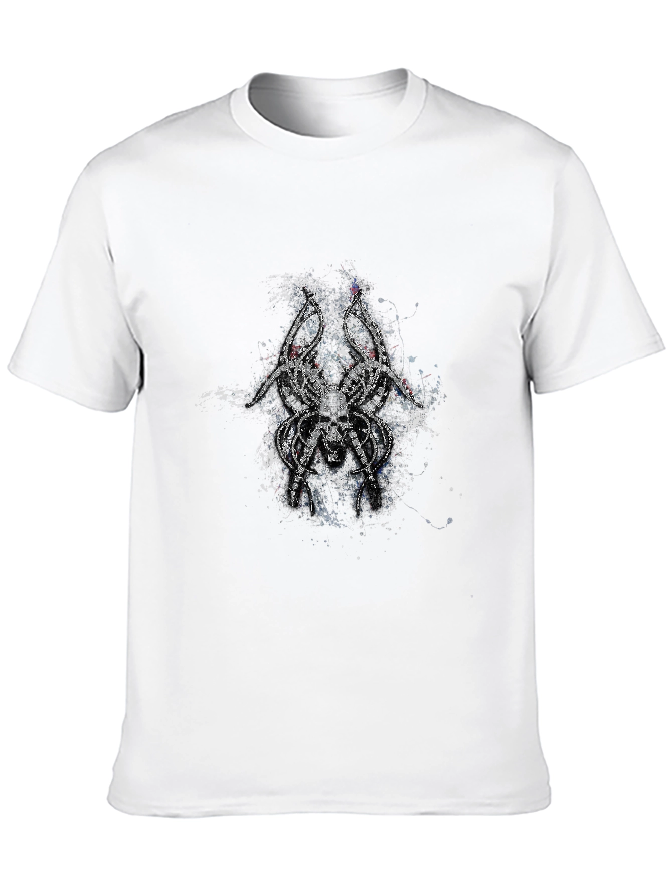 Mens Black T-Shirt with Skull Spider Graphic