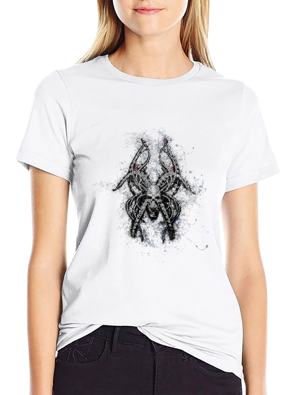 Mens Black T-Shirt with Skull Spider Graphic