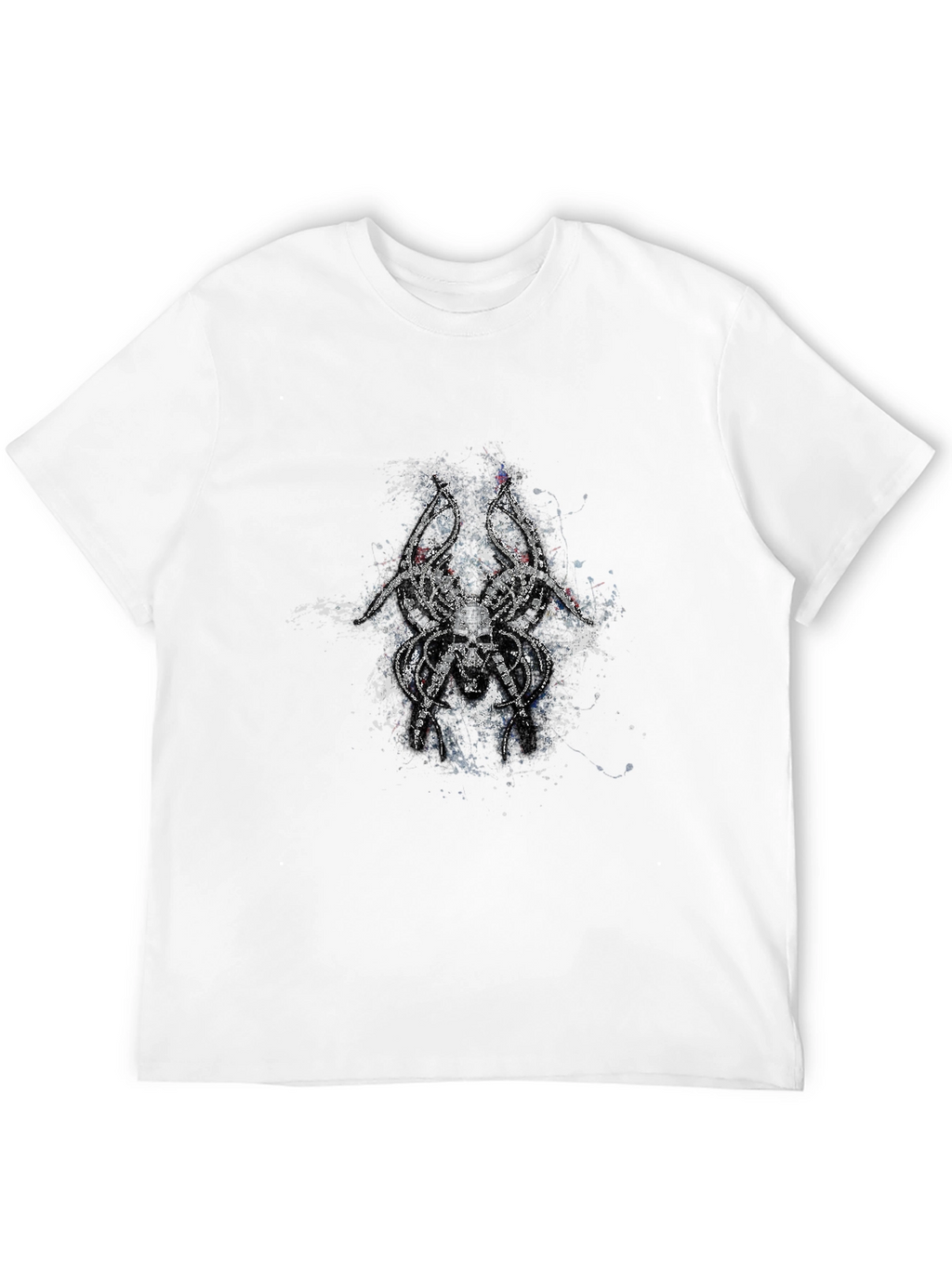 Mens Black T-Shirt with Skull Spider Graphic