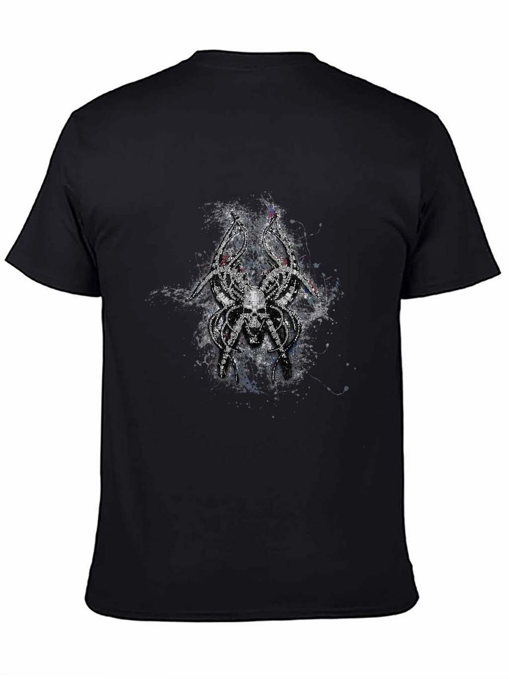 Mens Black T-Shirt with Skull Spider Graphic