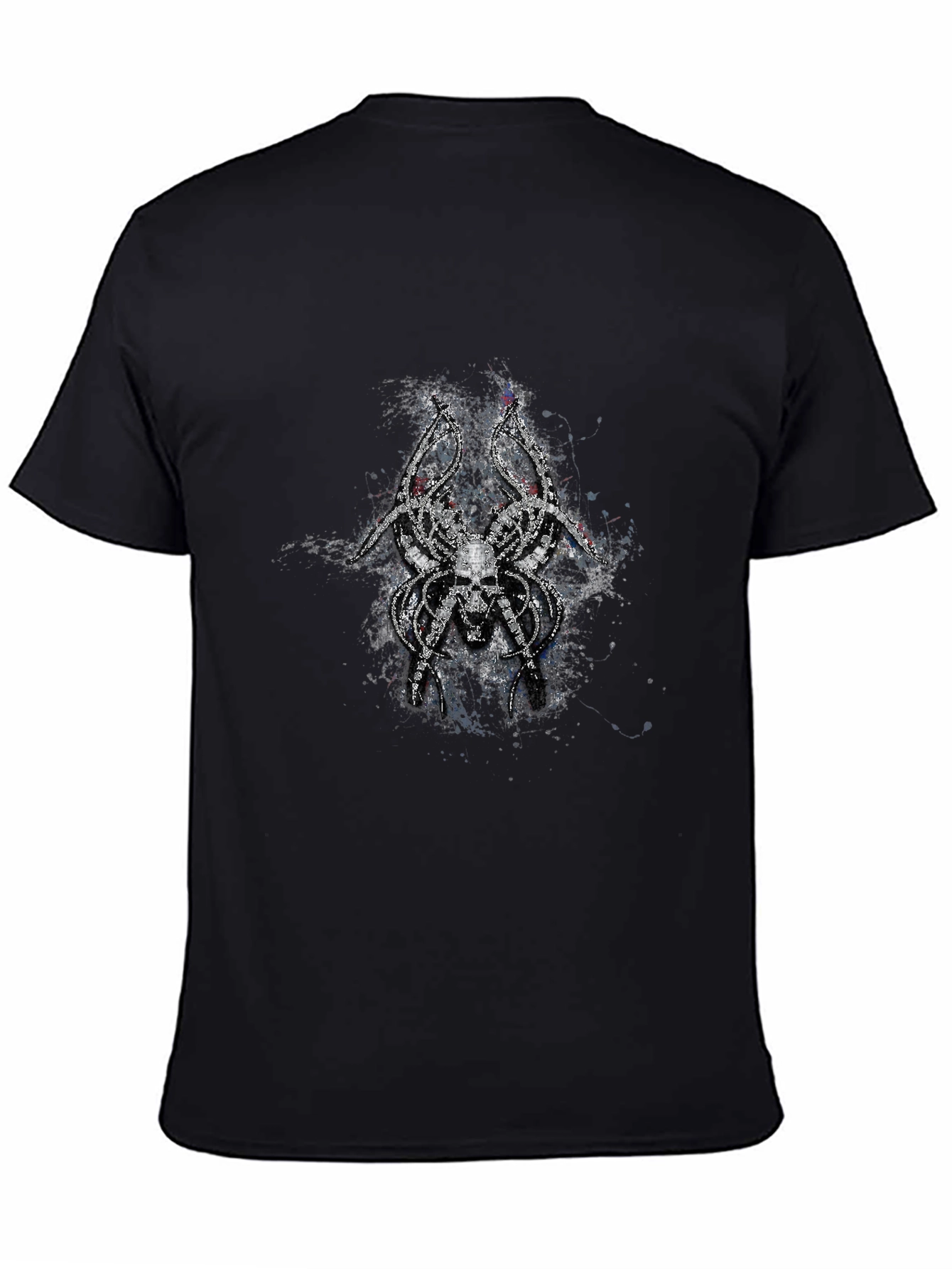 Mens Black T-Shirt with Skull Spider Graphic