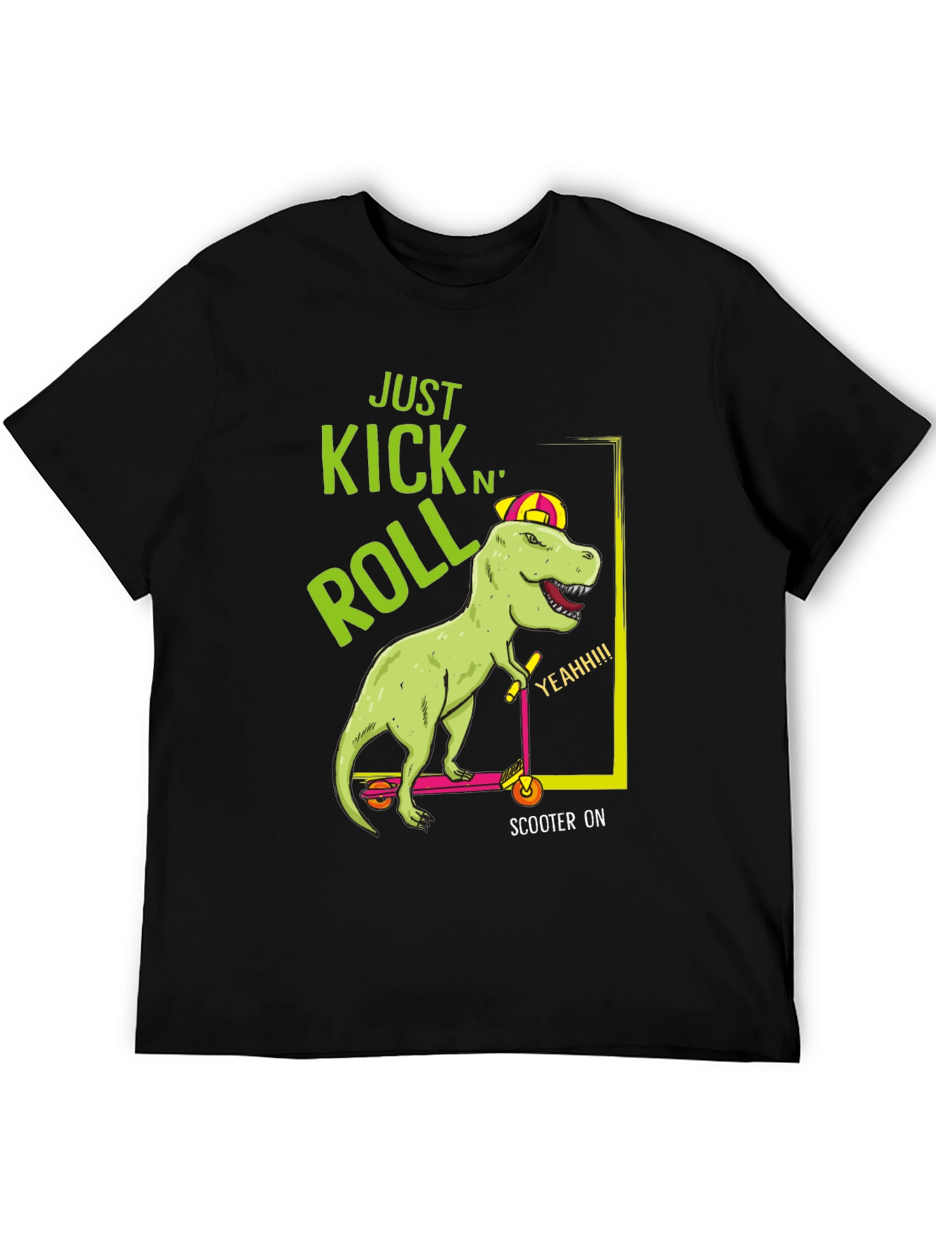 Dino Scooter Ride Black T-Shirt - Kick N Roll Style
