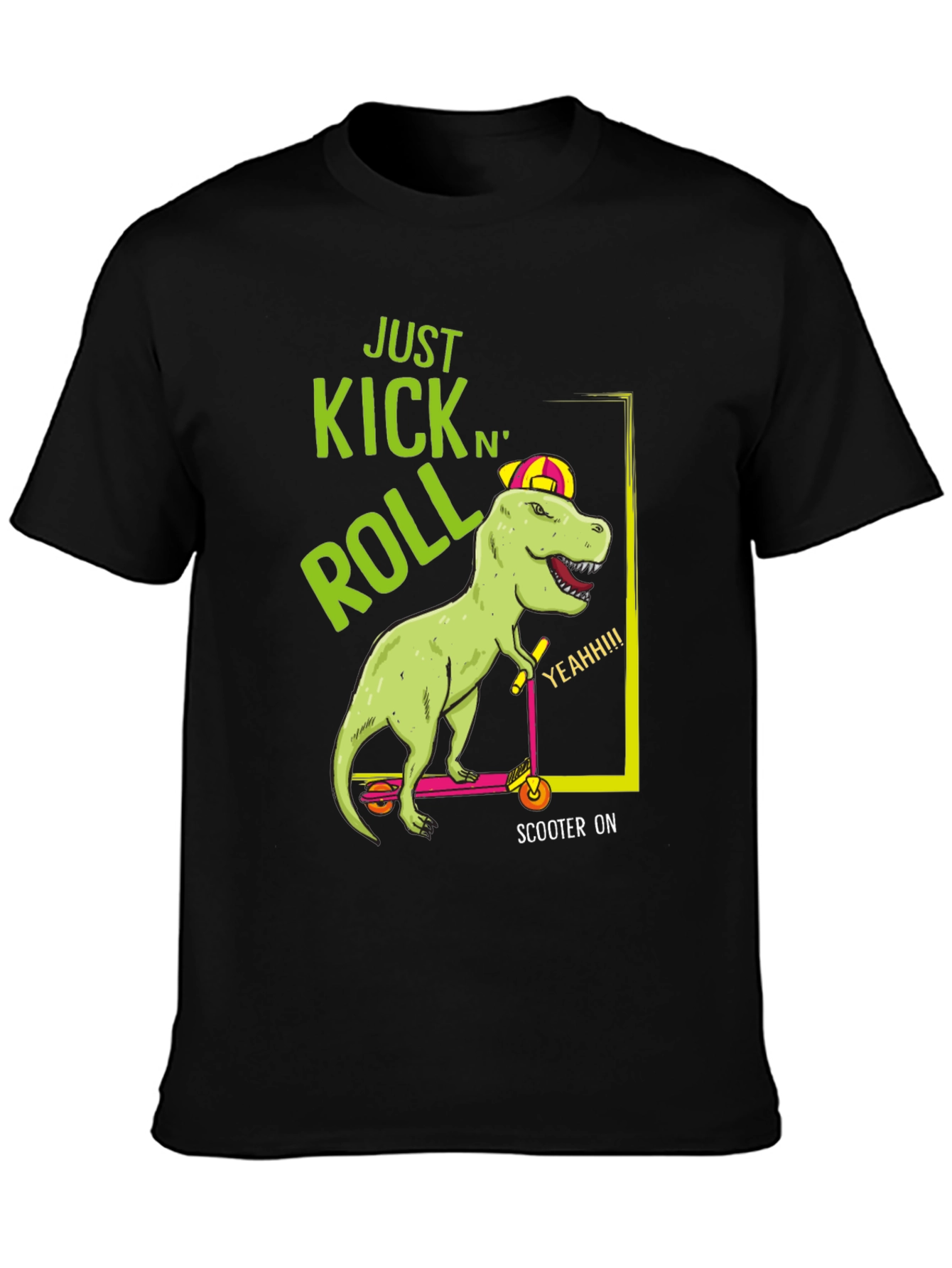 Dino Scooter Ride Black T-Shirt - Kick N Roll Style