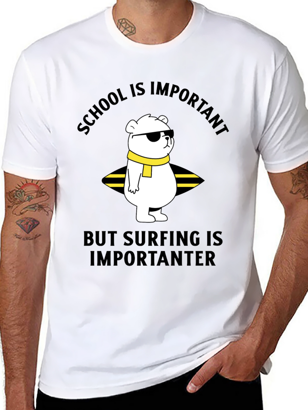 School vs Surfing Bear T-Shirt