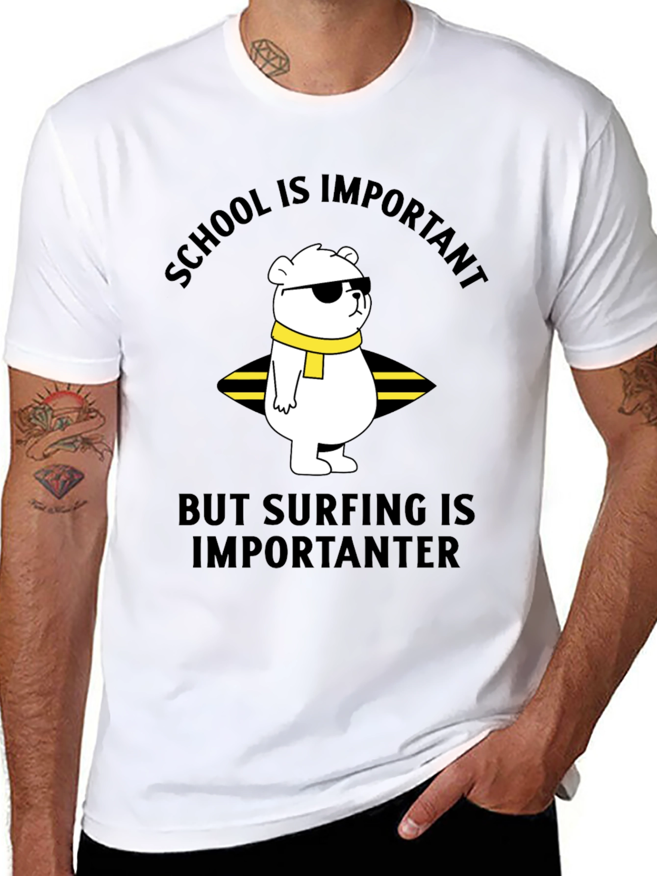 School vs Surfing Bear T-Shirt