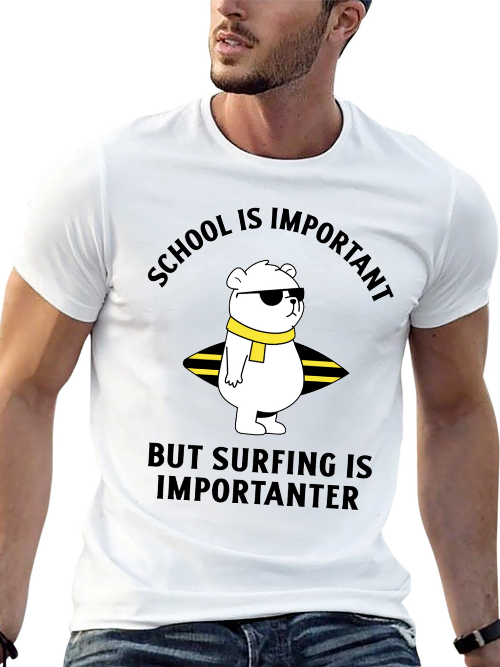 School vs Surfing Bear T-Shirt