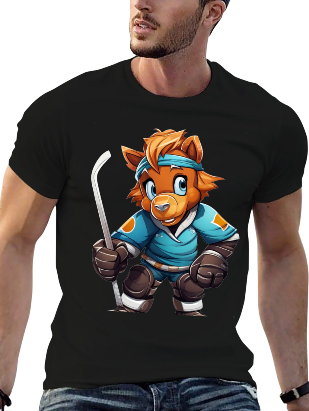 Hockey Bear Cartoon T-Shirt