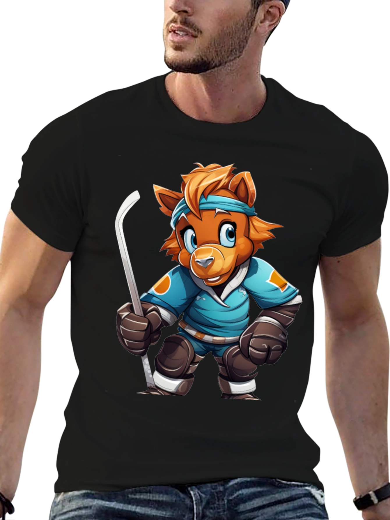 Hockey Bear Cartoon T-Shirt