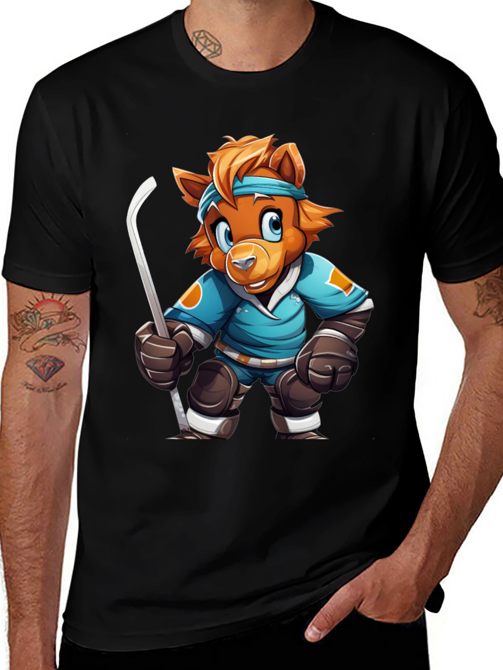 Hockey Bear Cartoon T-Shirt
