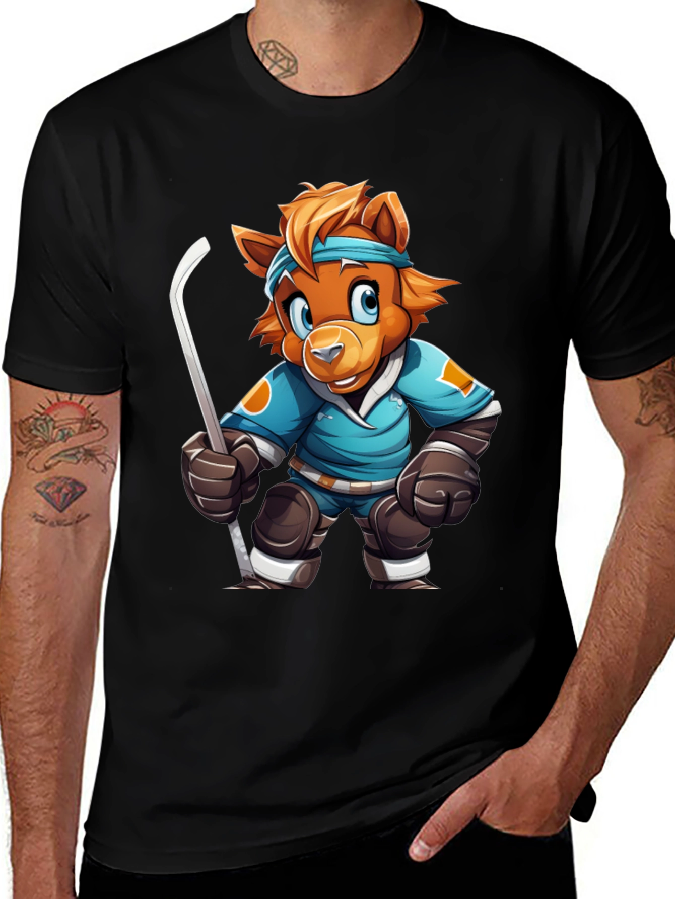 Hockey Bear Cartoon T-Shirt