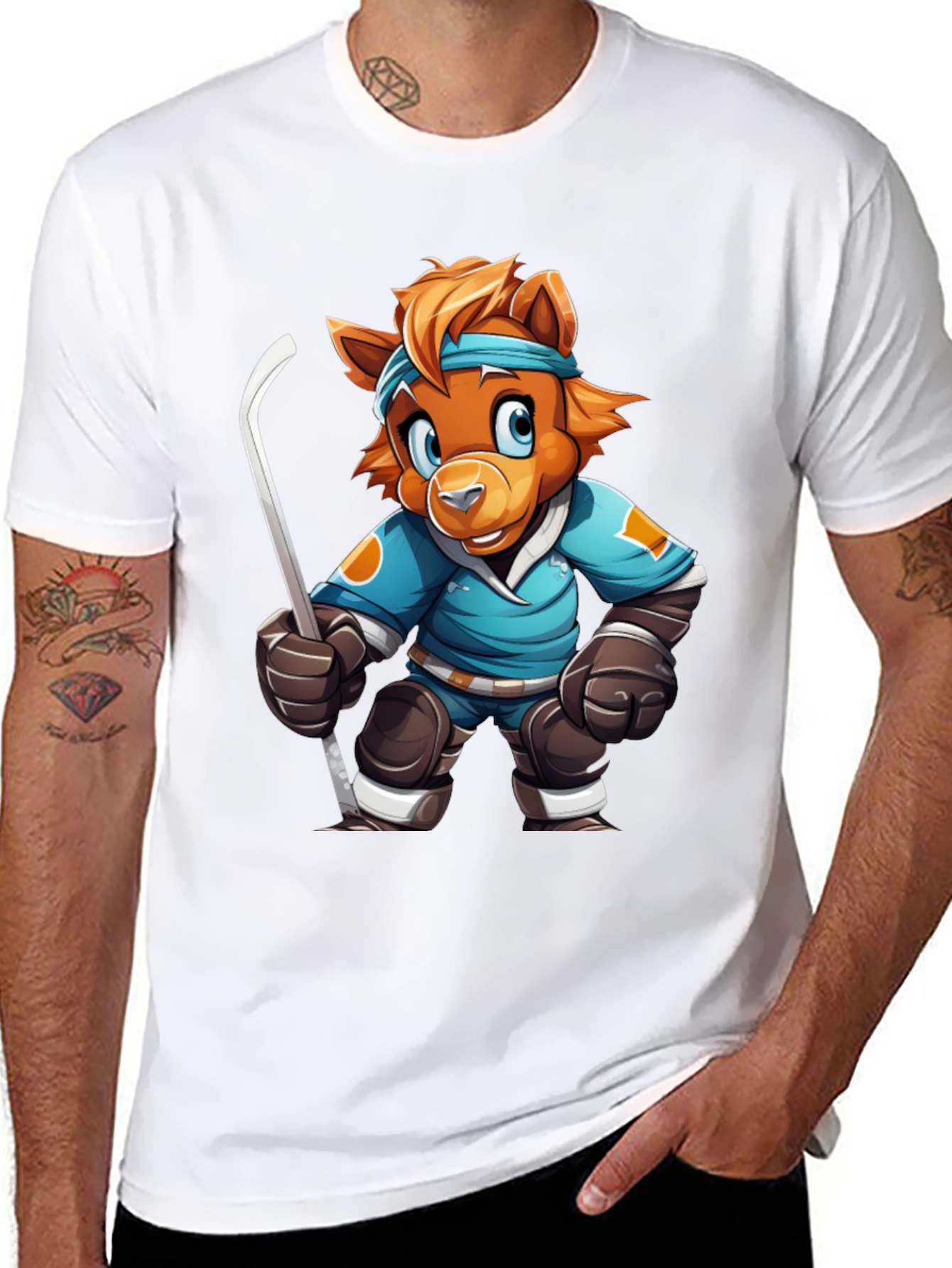 Hockey Bear Cartoon T-Shirt