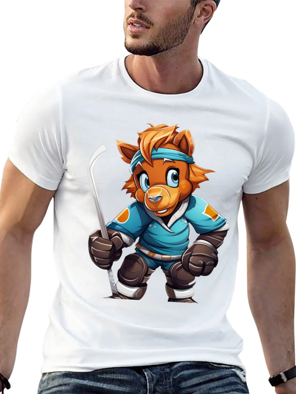 Hockey Bear Cartoon T-Shirt