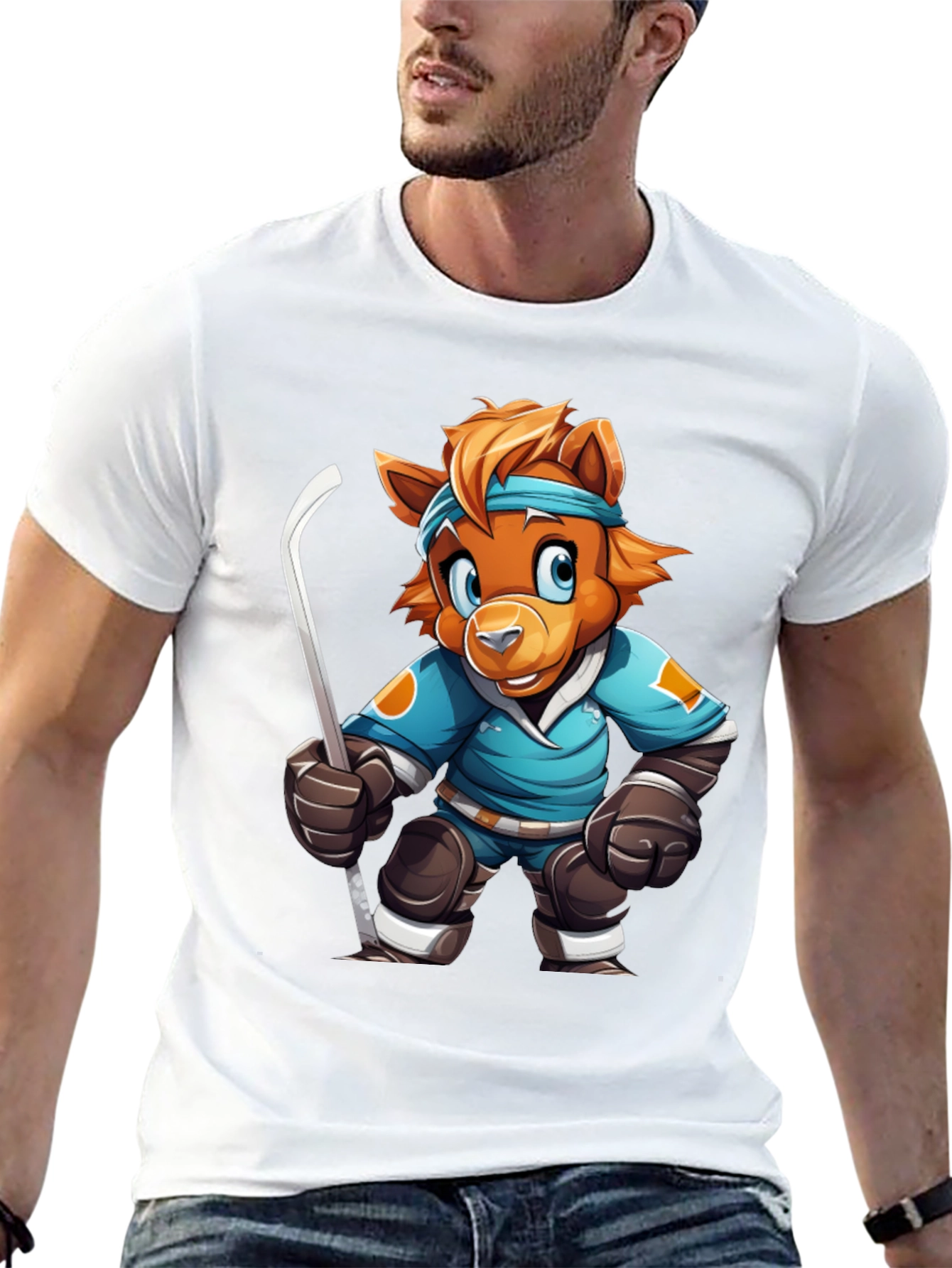 Hockey Bear Cartoon T-Shirt