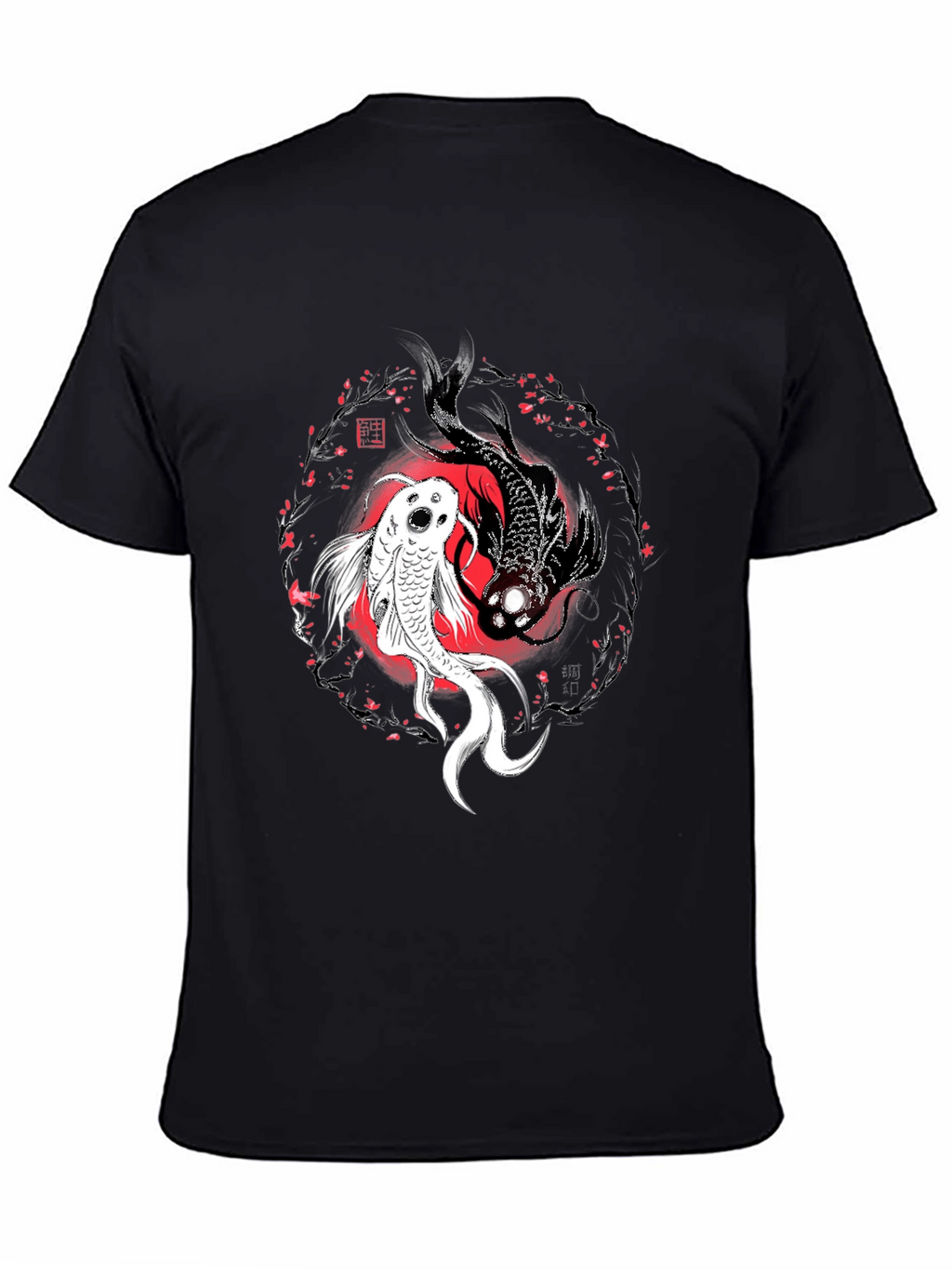 Yin Yang Koi Fish Graphic T-Shirt - Black