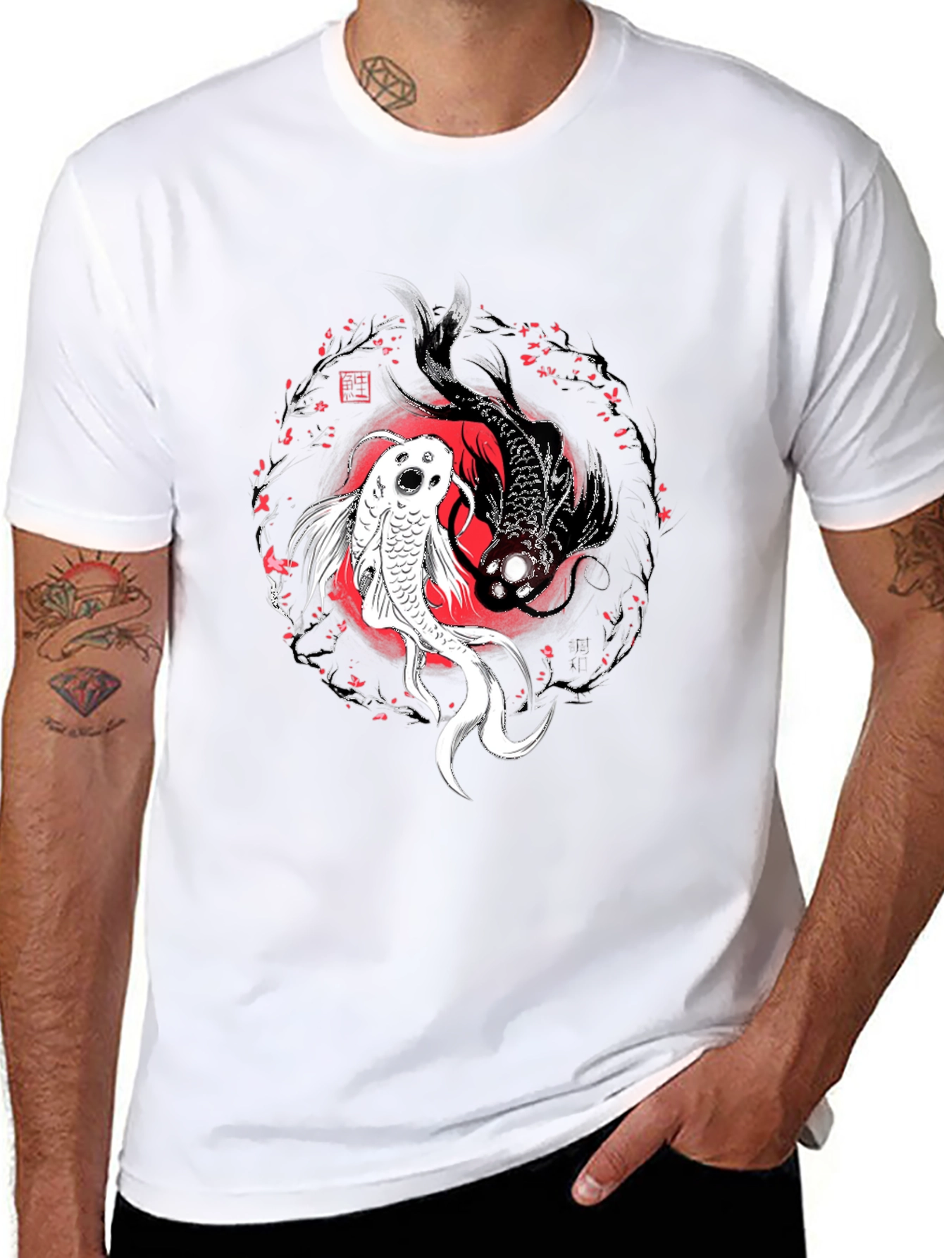Yin Yang Koi Fish Graphic T-Shirt - Black