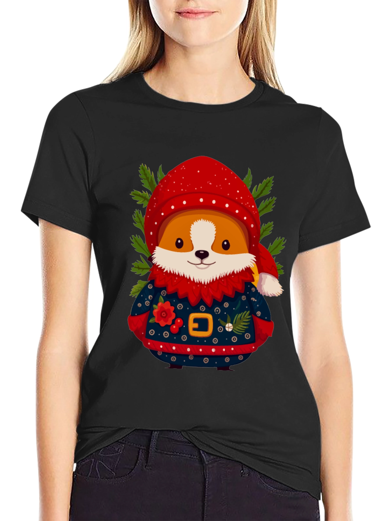 Christmas Corgi Sweater T-Shirt – Festive Dog Lover Tee
