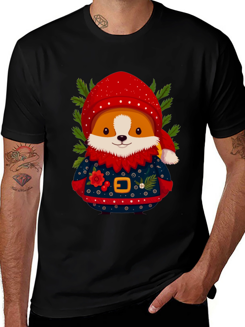 Christmas Corgi Sweater T-Shirt – Festive Dog Lover Tee