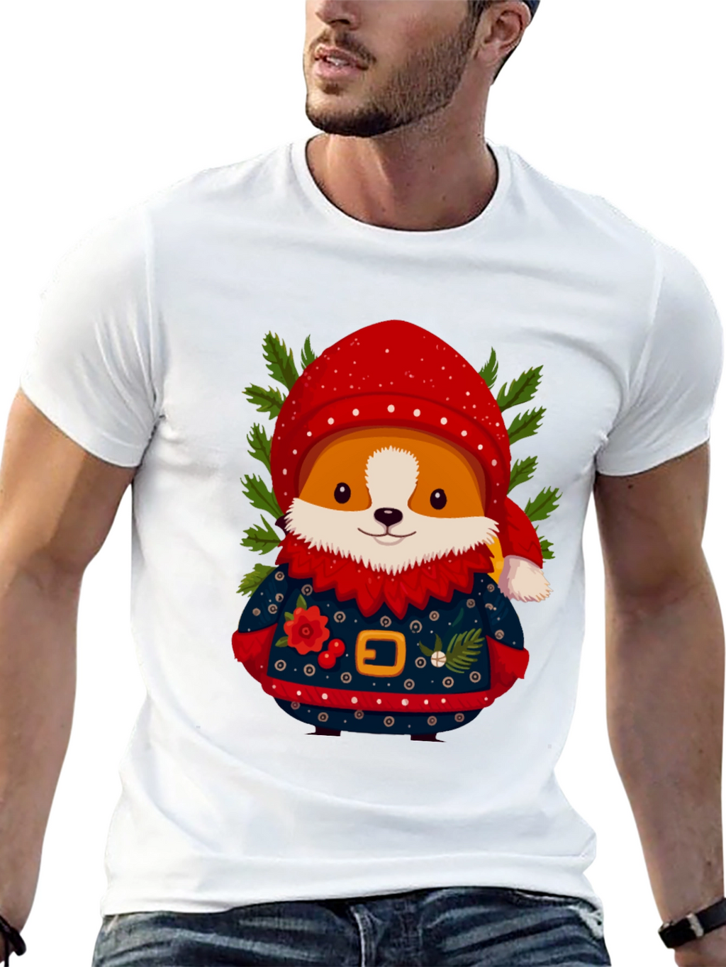 Christmas Corgi Sweater T-Shirt – Festive Dog Lover Tee