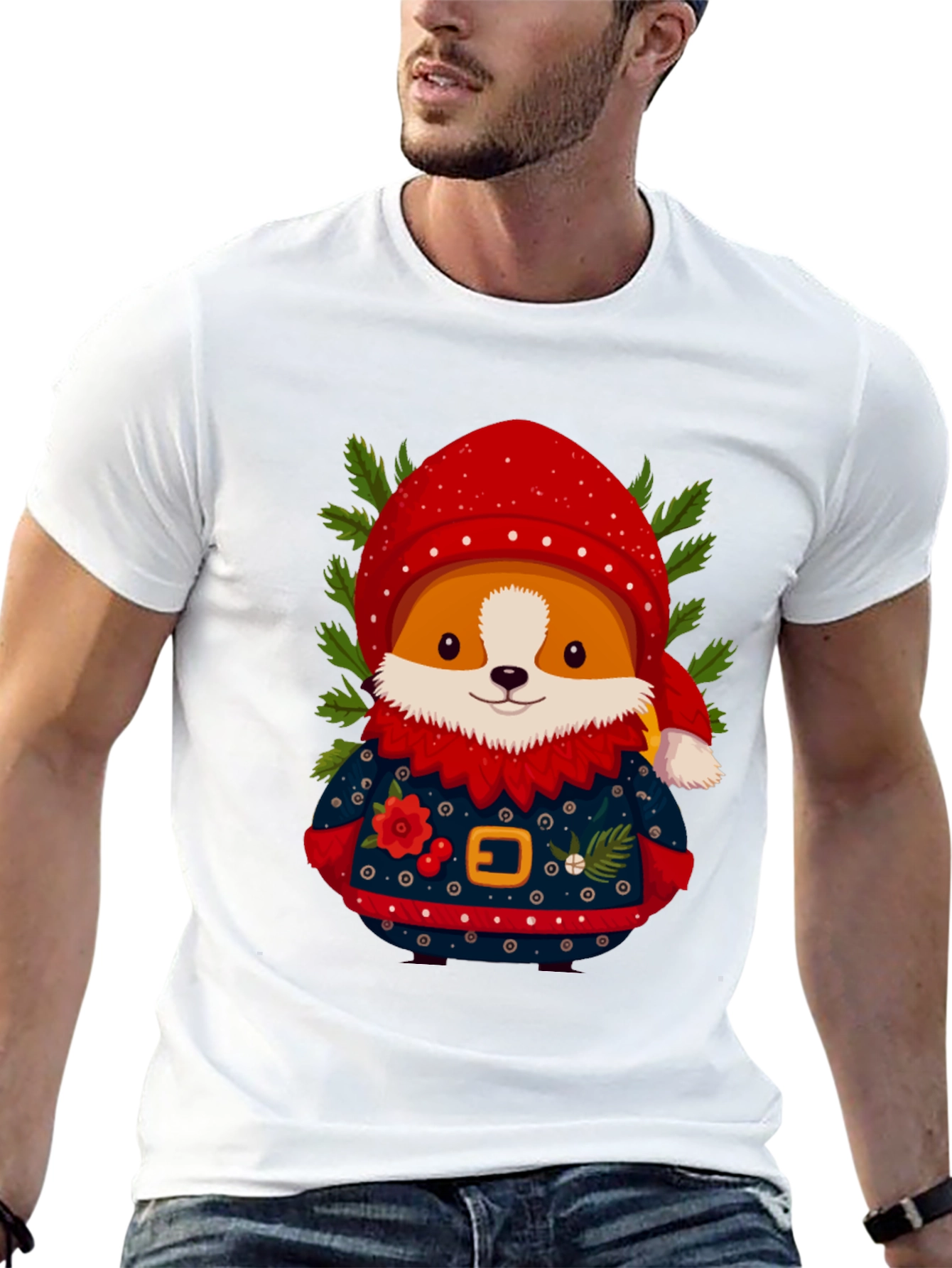 Christmas Corgi Sweater T-Shirt – Festive Dog Lover Tee