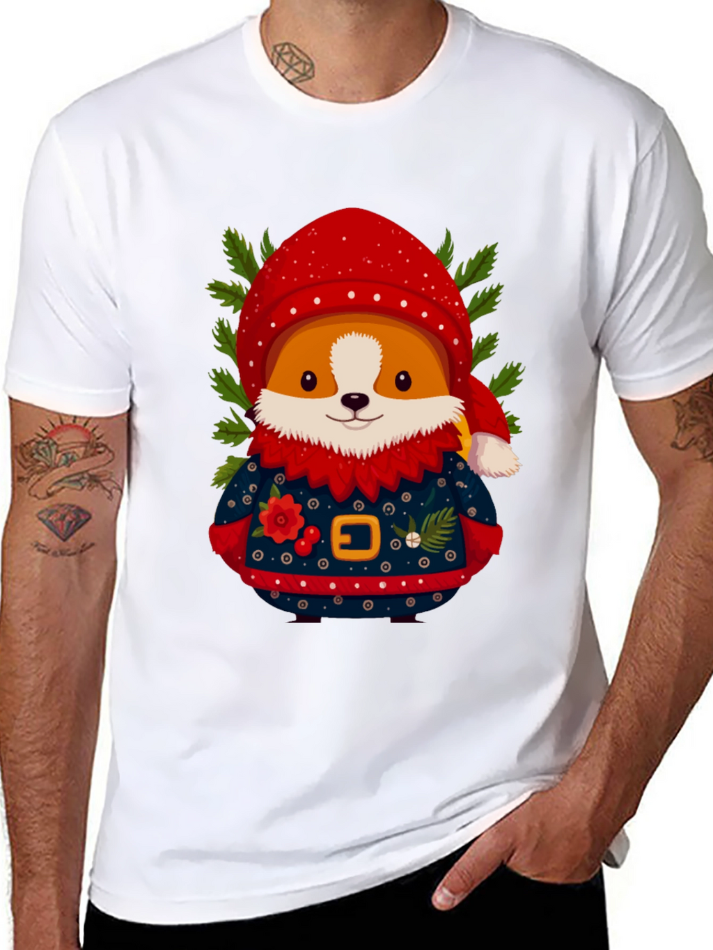 Christmas Corgi Sweater T-Shirt – Festive Dog Lover Tee