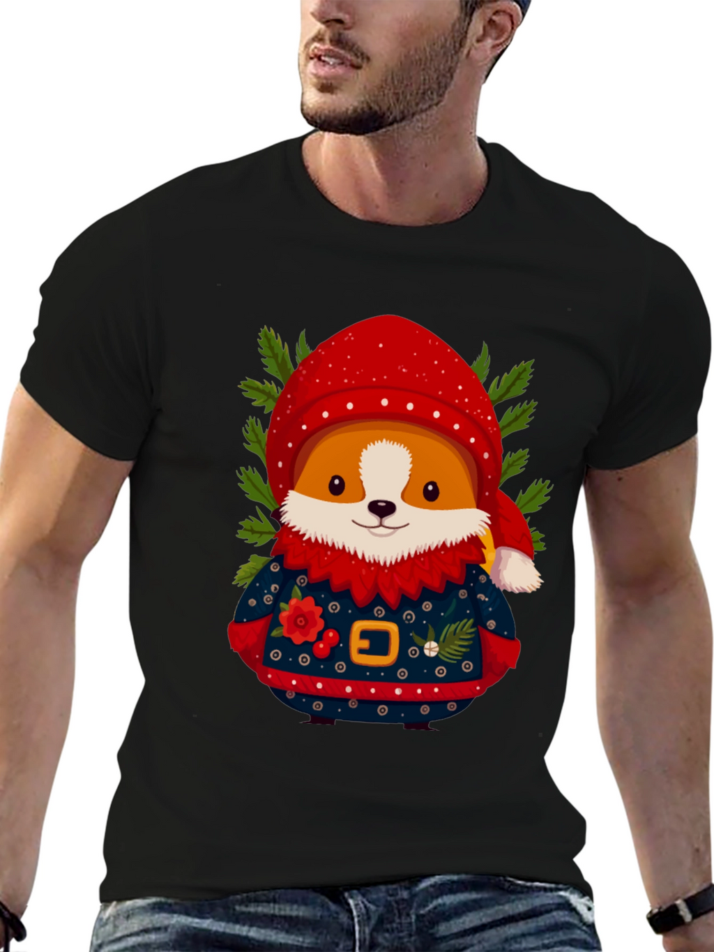 Christmas Corgi Sweater T-Shirt – Festive Dog Lover Tee