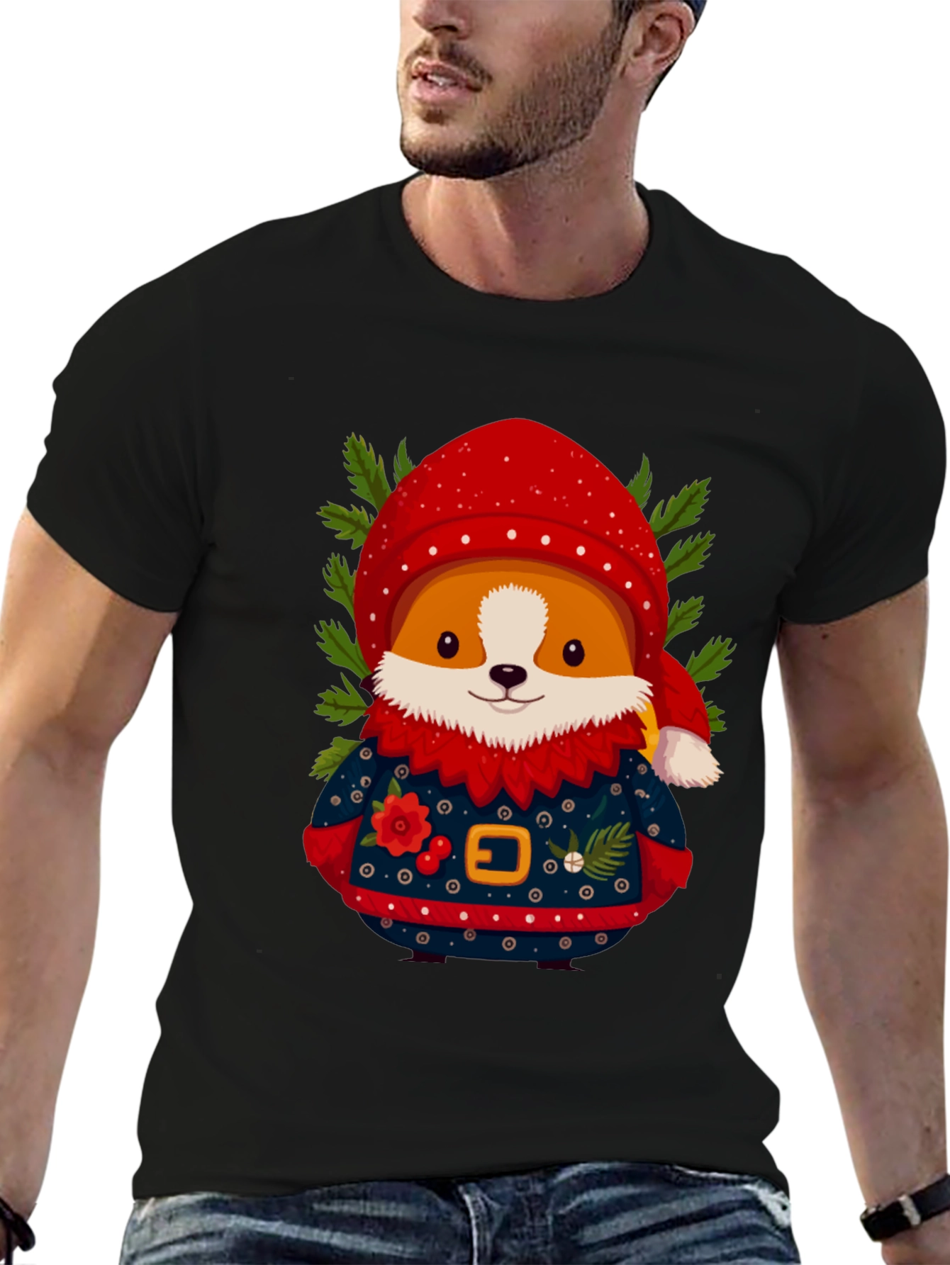 Christmas Corgi Sweater T-Shirt – Festive Dog Lover Tee