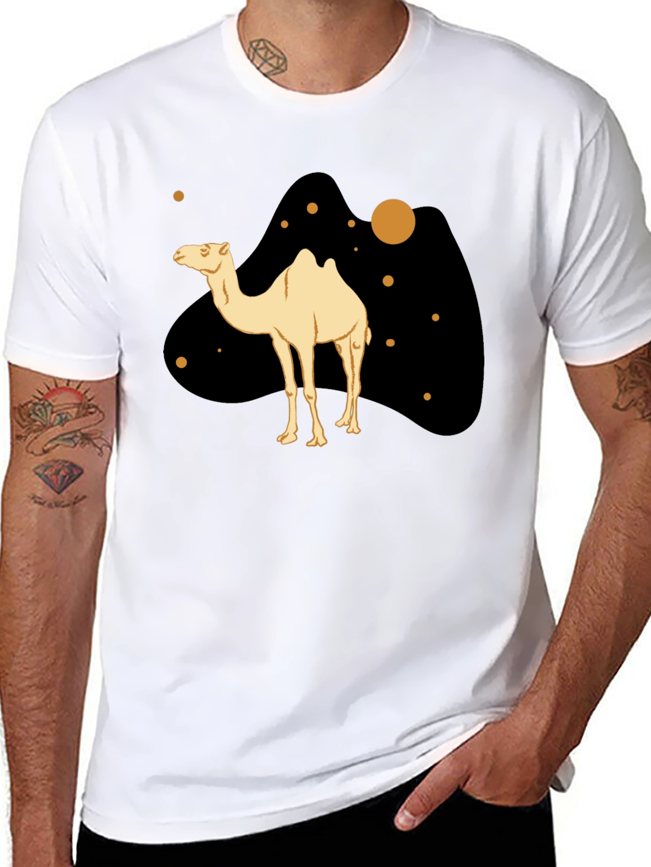 Camel Graphic Print Black T-Shirt