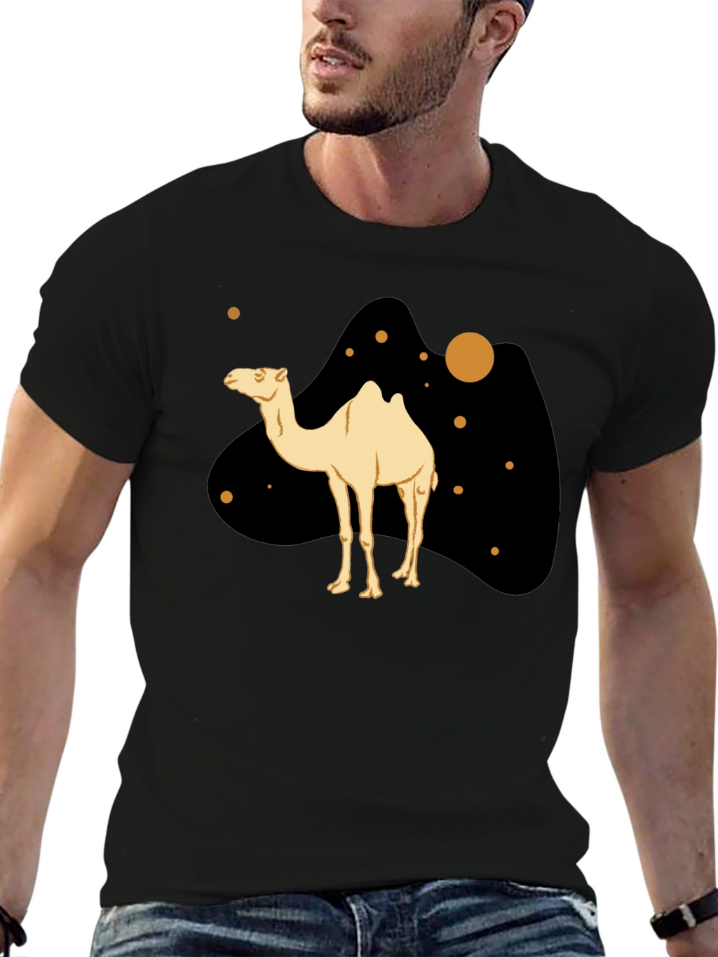 Camel Graphic Print Black T-Shirt