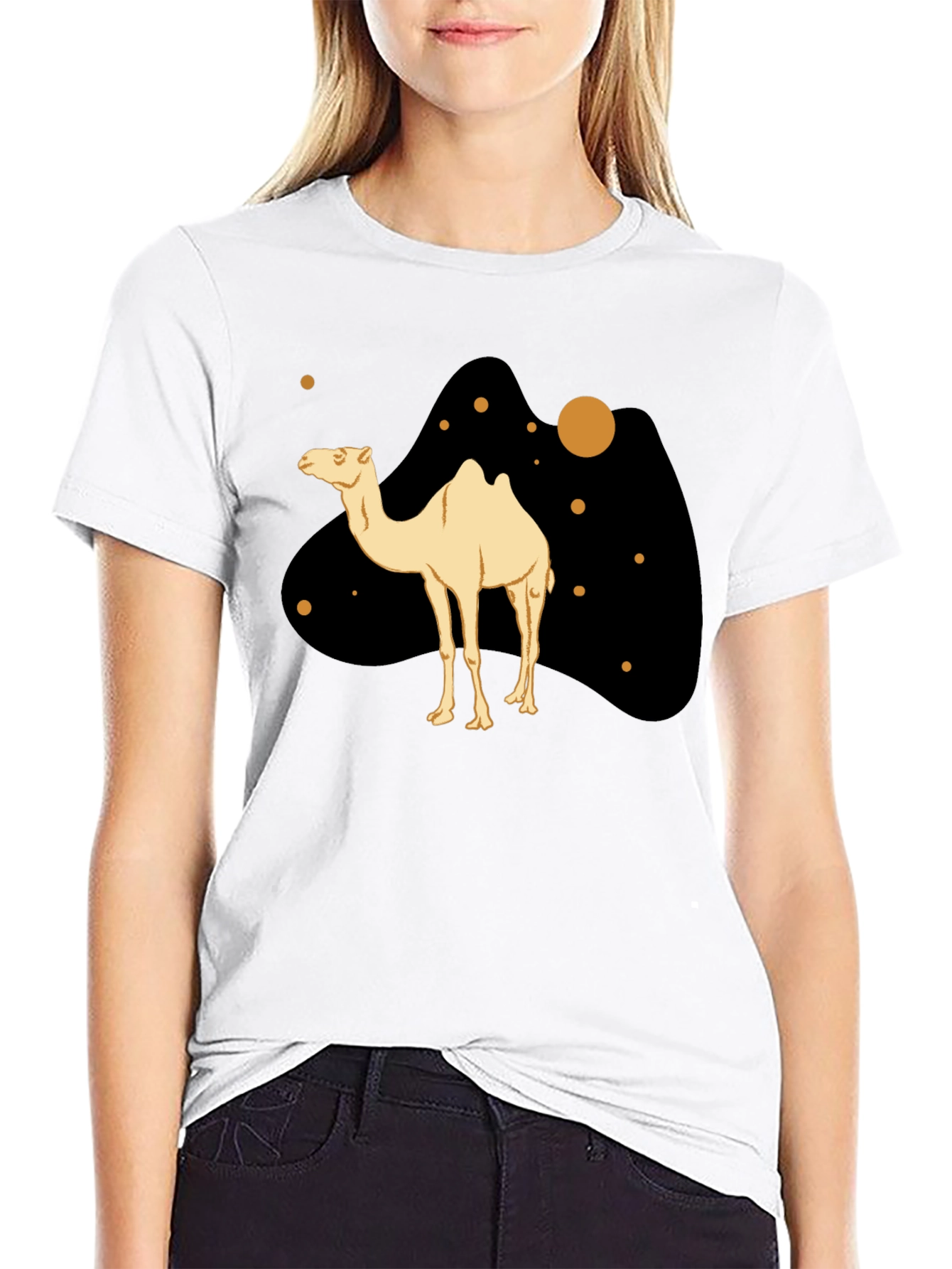 Camel Graphic Print Black T-Shirt