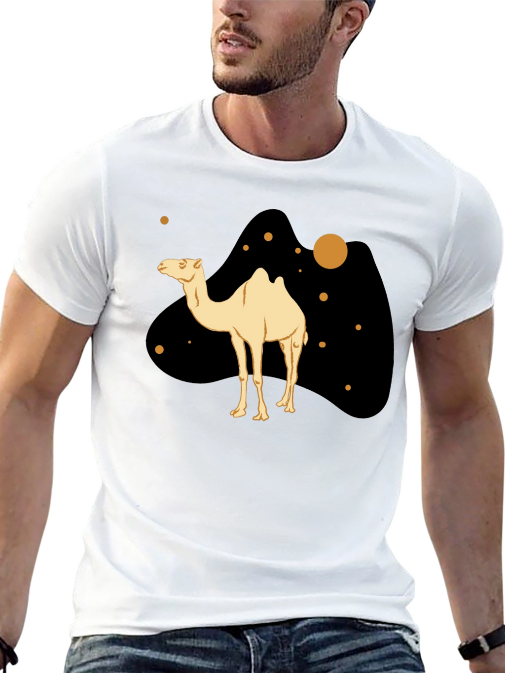 Camel Graphic Print Black T-Shirt