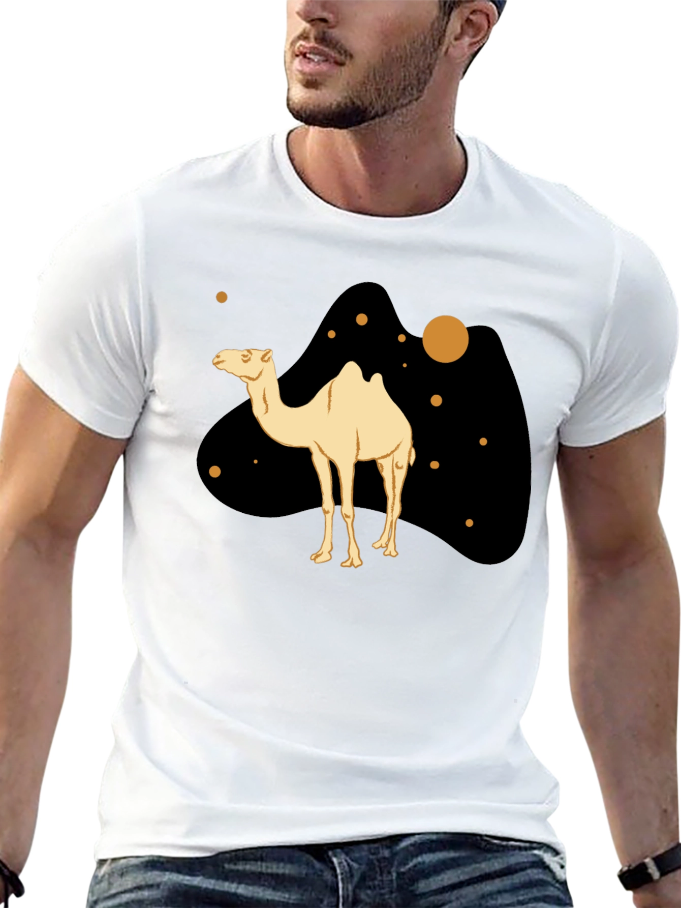 Camel Graphic Print Black T-Shirt