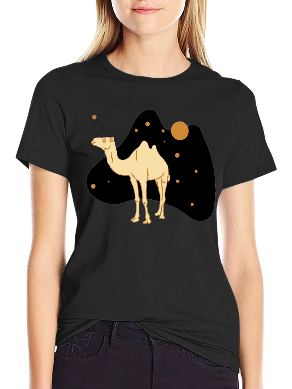 Camel Graphic Print Black T-Shirt