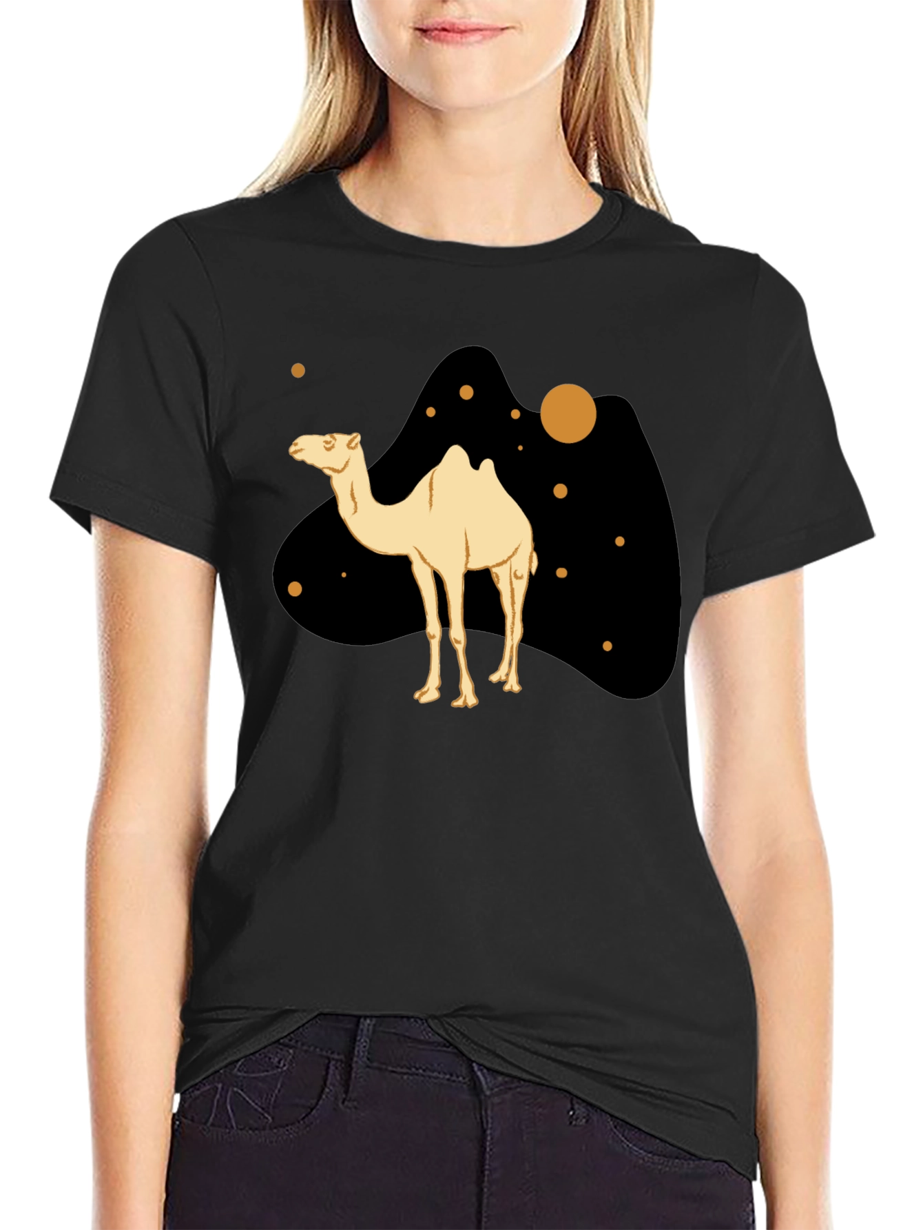 Camel Graphic Print Black T-Shirt