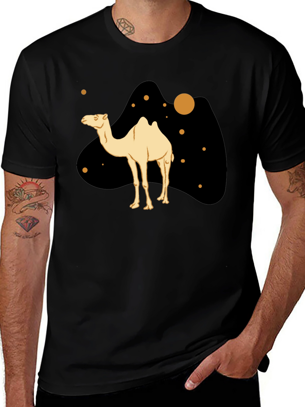 Camel Graphic Print Black T-Shirt