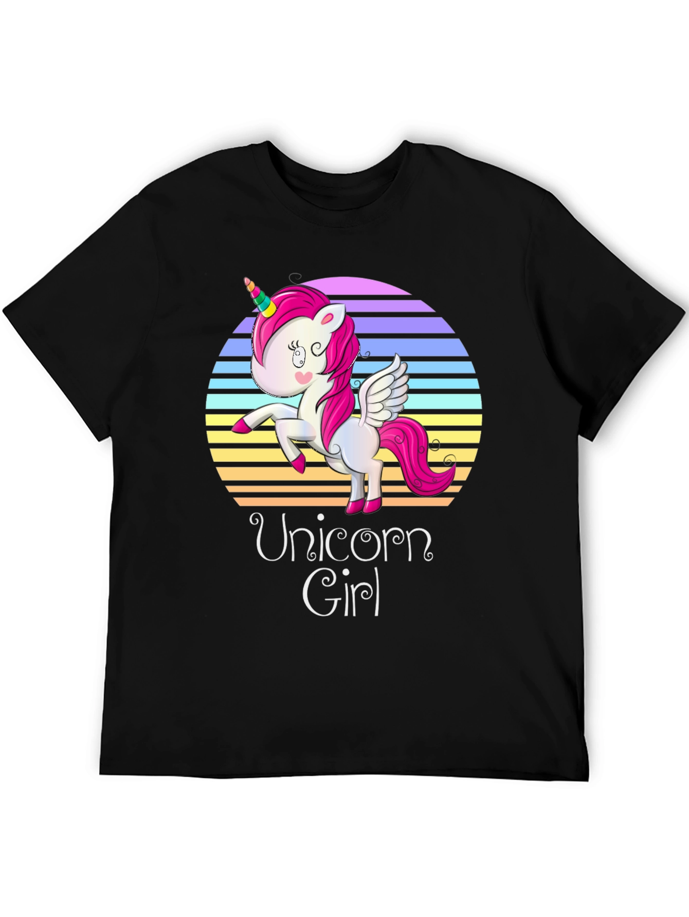 Unicorn Girl Graphic Print Black T-Shirt