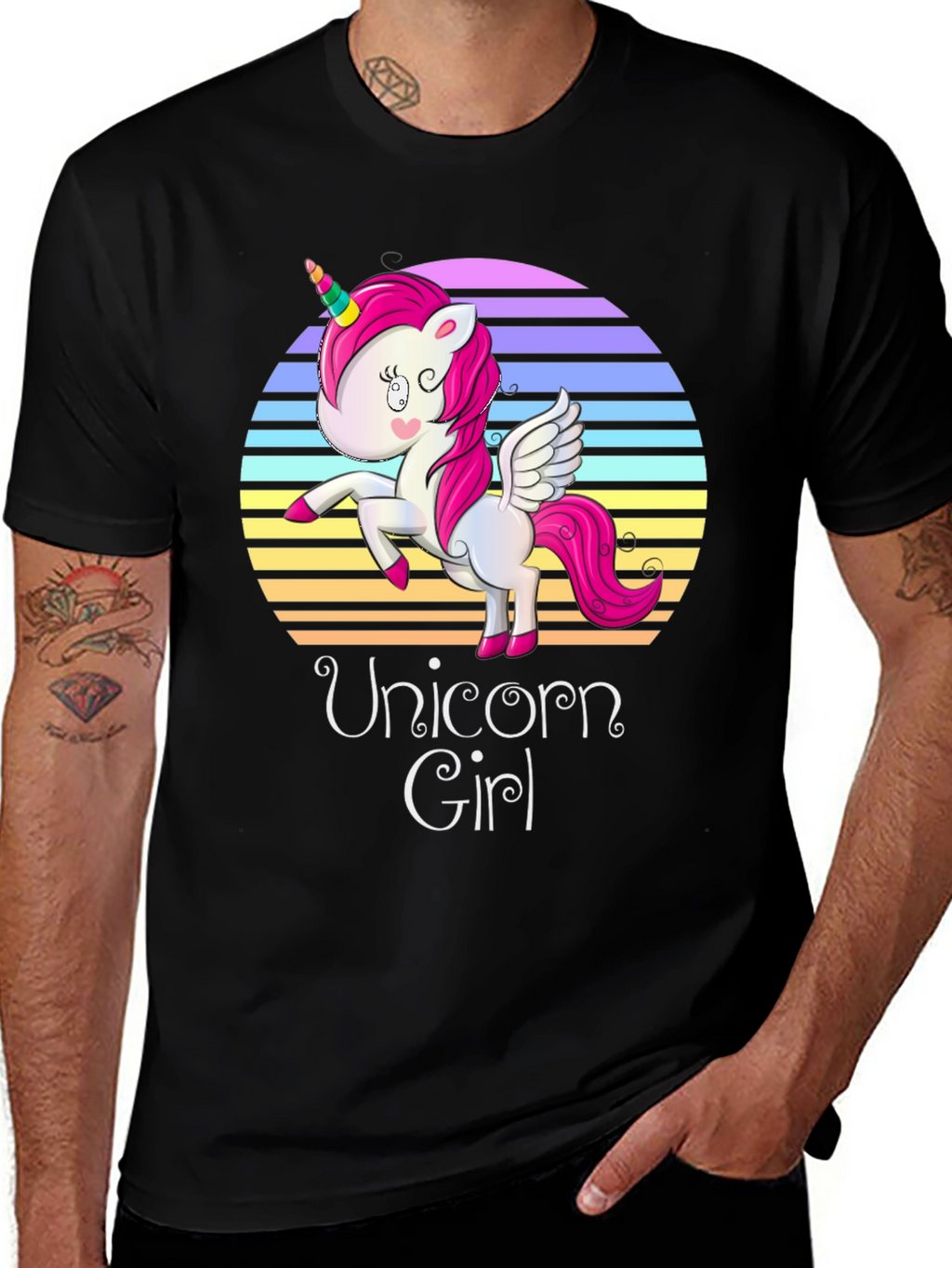 Unicorn Girl Graphic Print Black T-Shirt