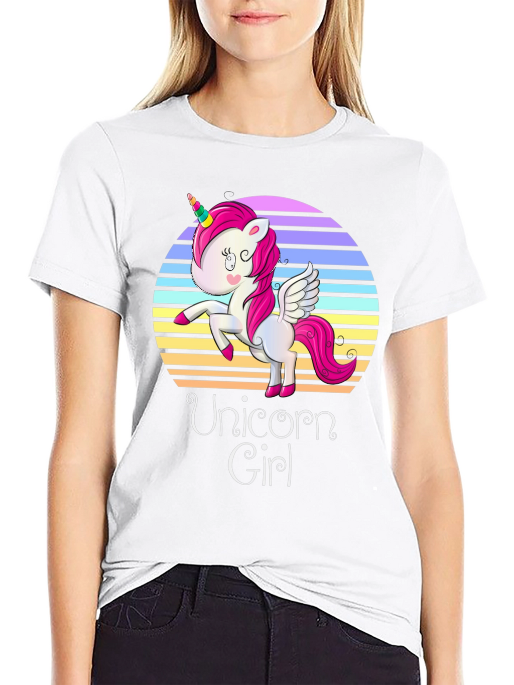 Unicorn Girl Graphic Print Black T-Shirt