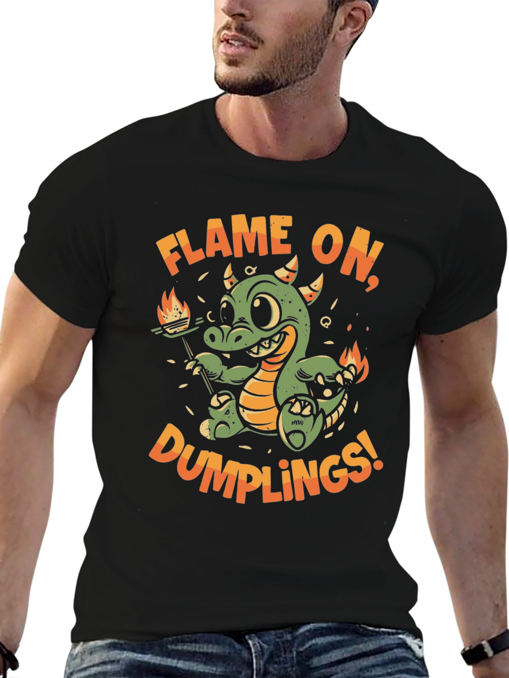 Flame On Dumplings Black Graphic T-Shirt