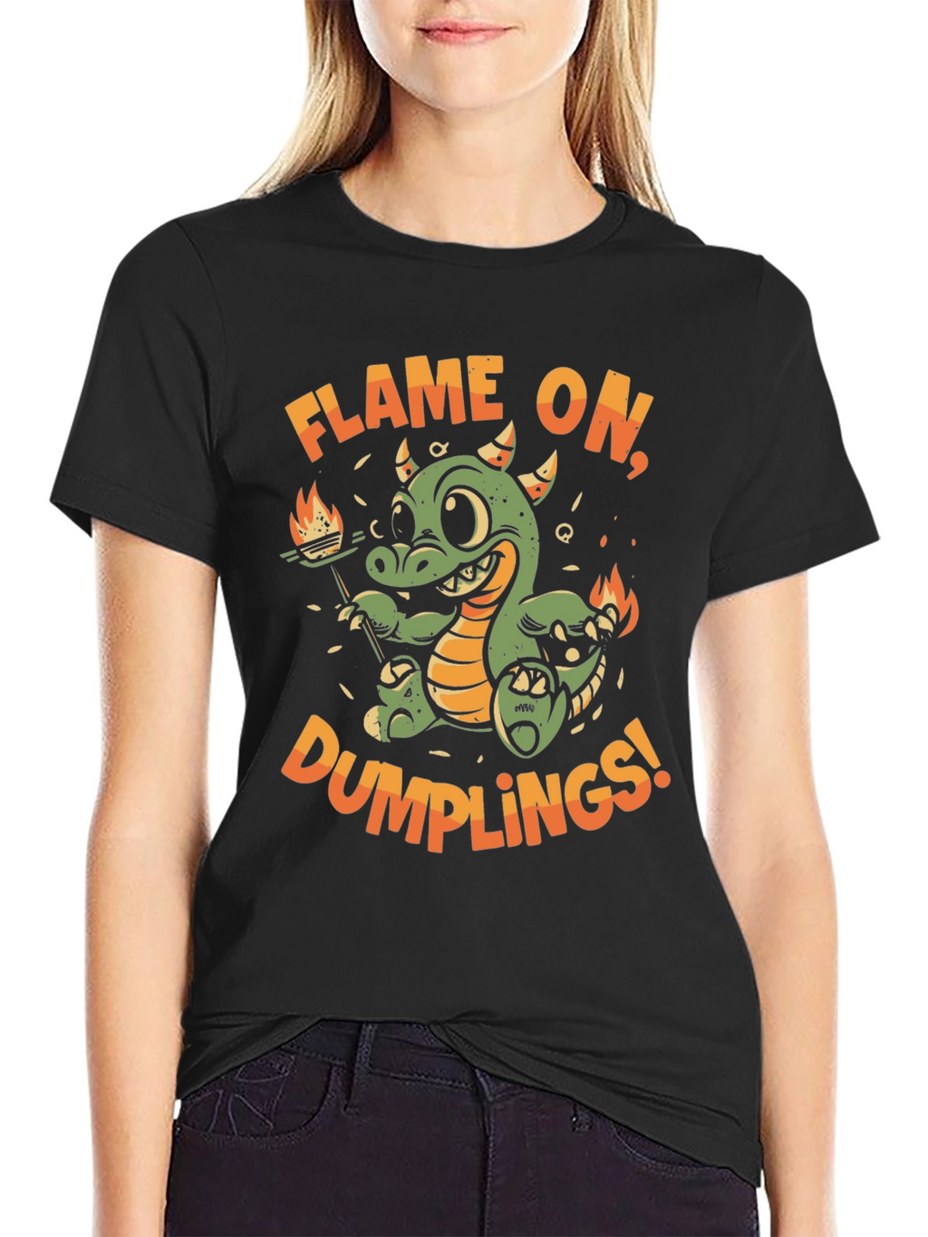 Flame On Dumplings Black Graphic T-Shirt