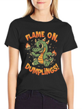 Flame On Dumplings Black Graphic T-Shirt