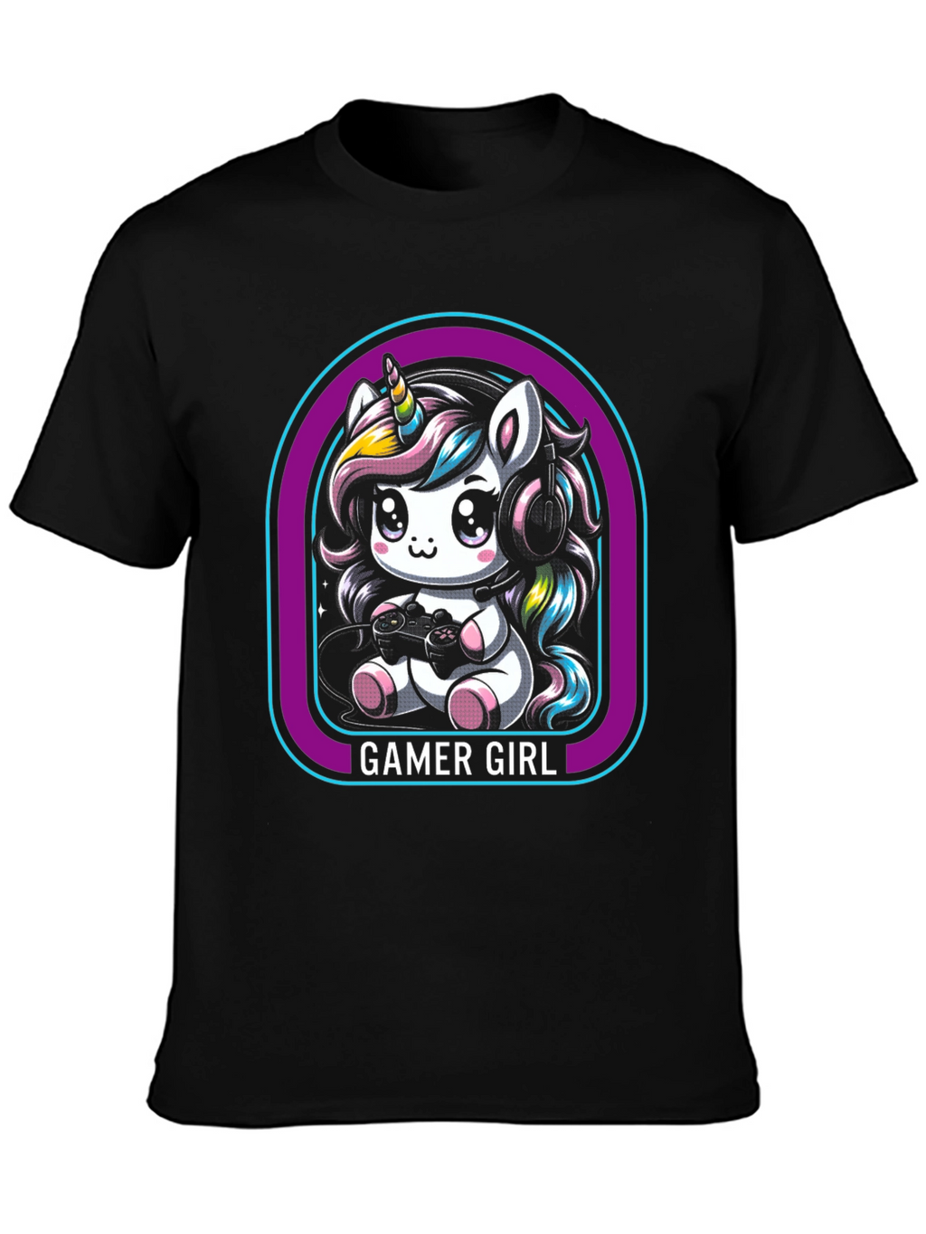 Gamer Girl Unicorn Black T-Shirt