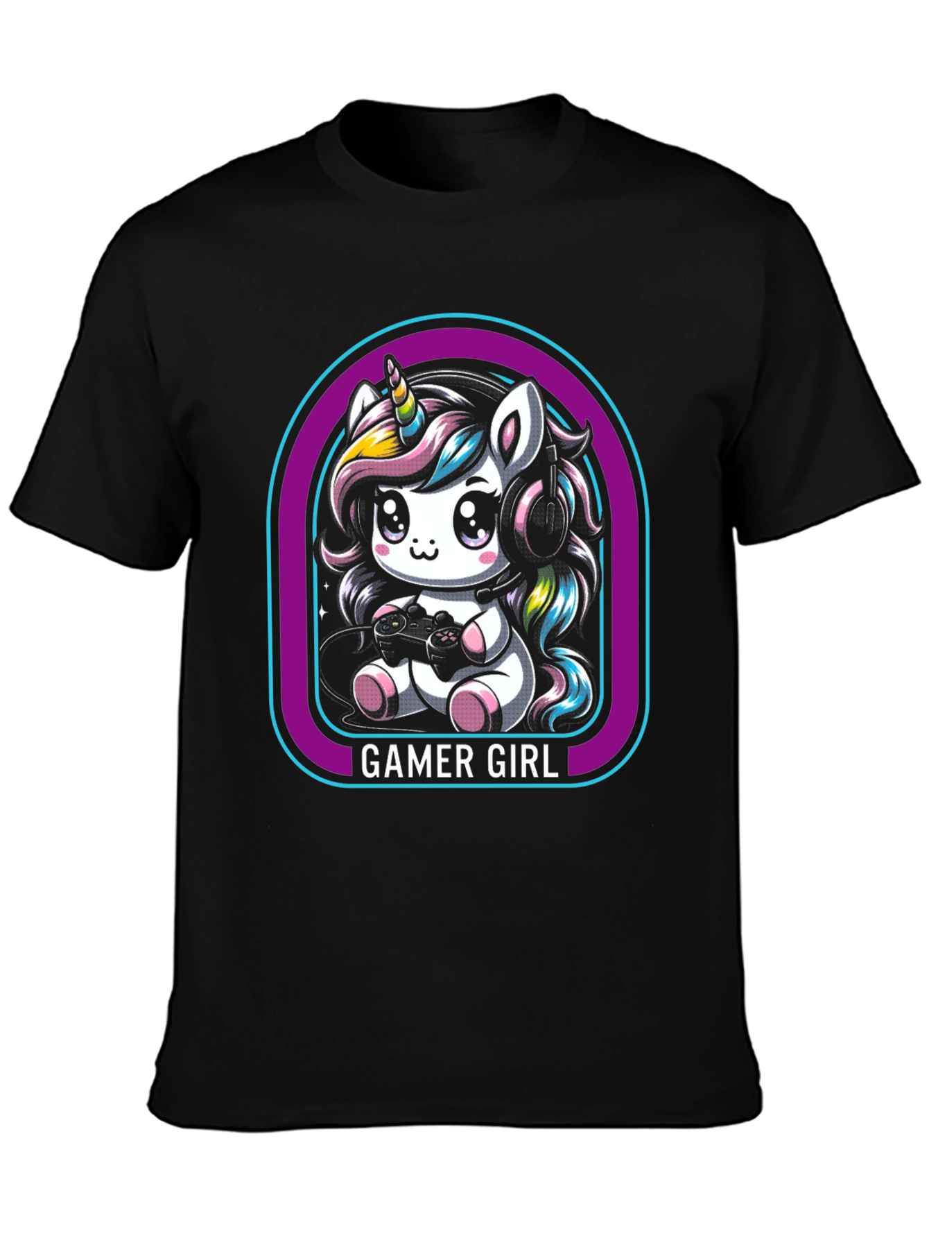Gamer Girl Unicorn Black T-Shirt