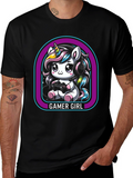 Gamer Girl Unicorn Black T-Shirt