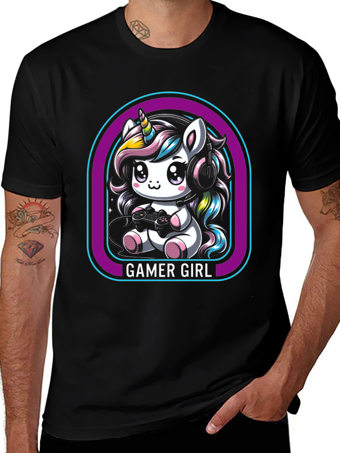 Gamer Girl Unicorn Black T-Shirt